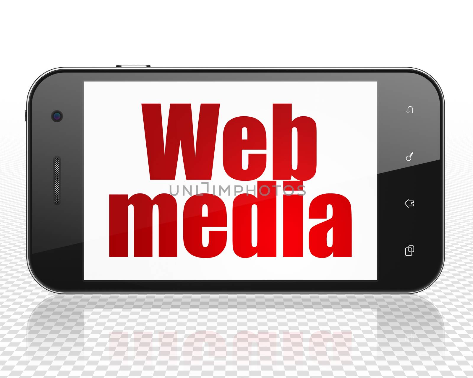 Web development concept: Smartphone with red text Web Media on display, 3D rendering