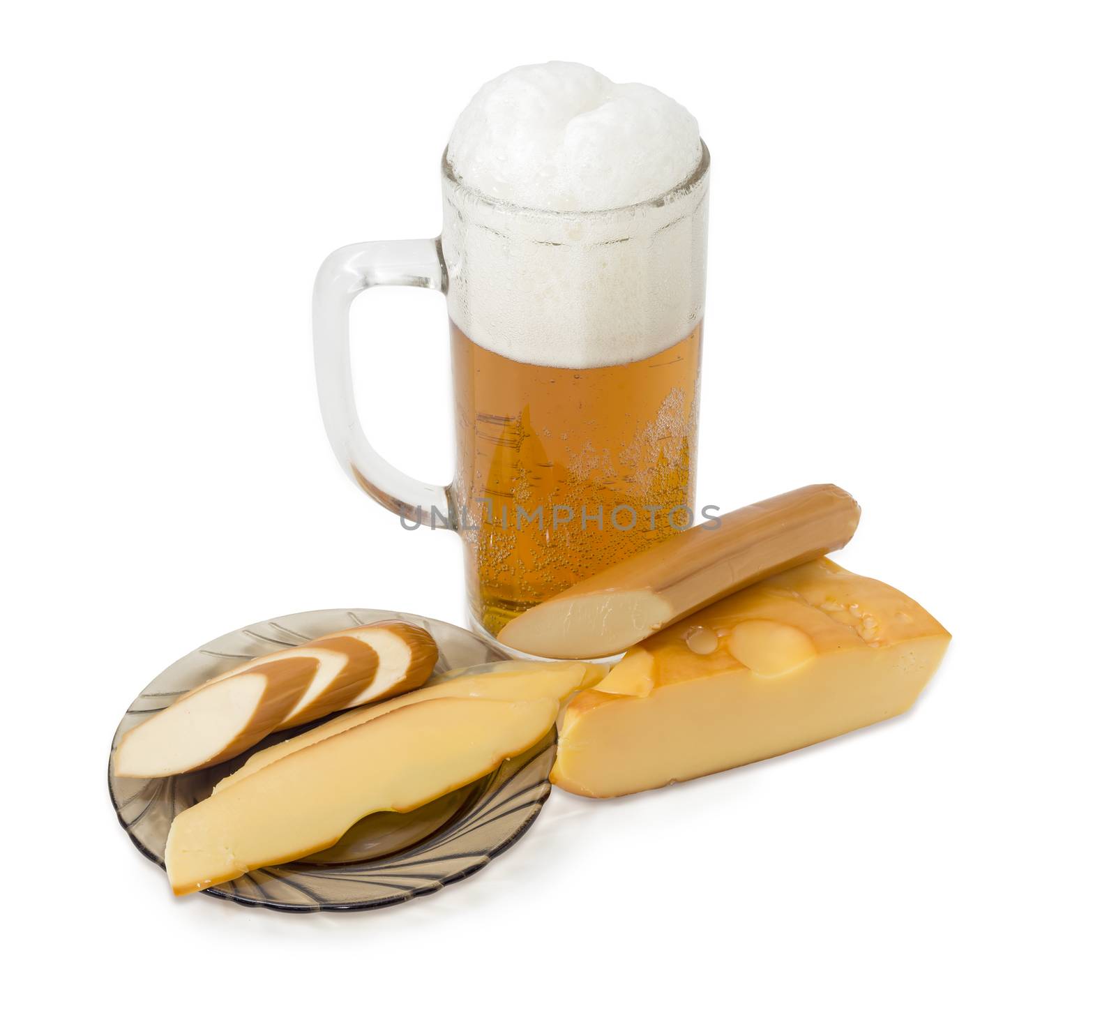 Lager beer, smoked processed cheese and smoked hard cheese by anmbph