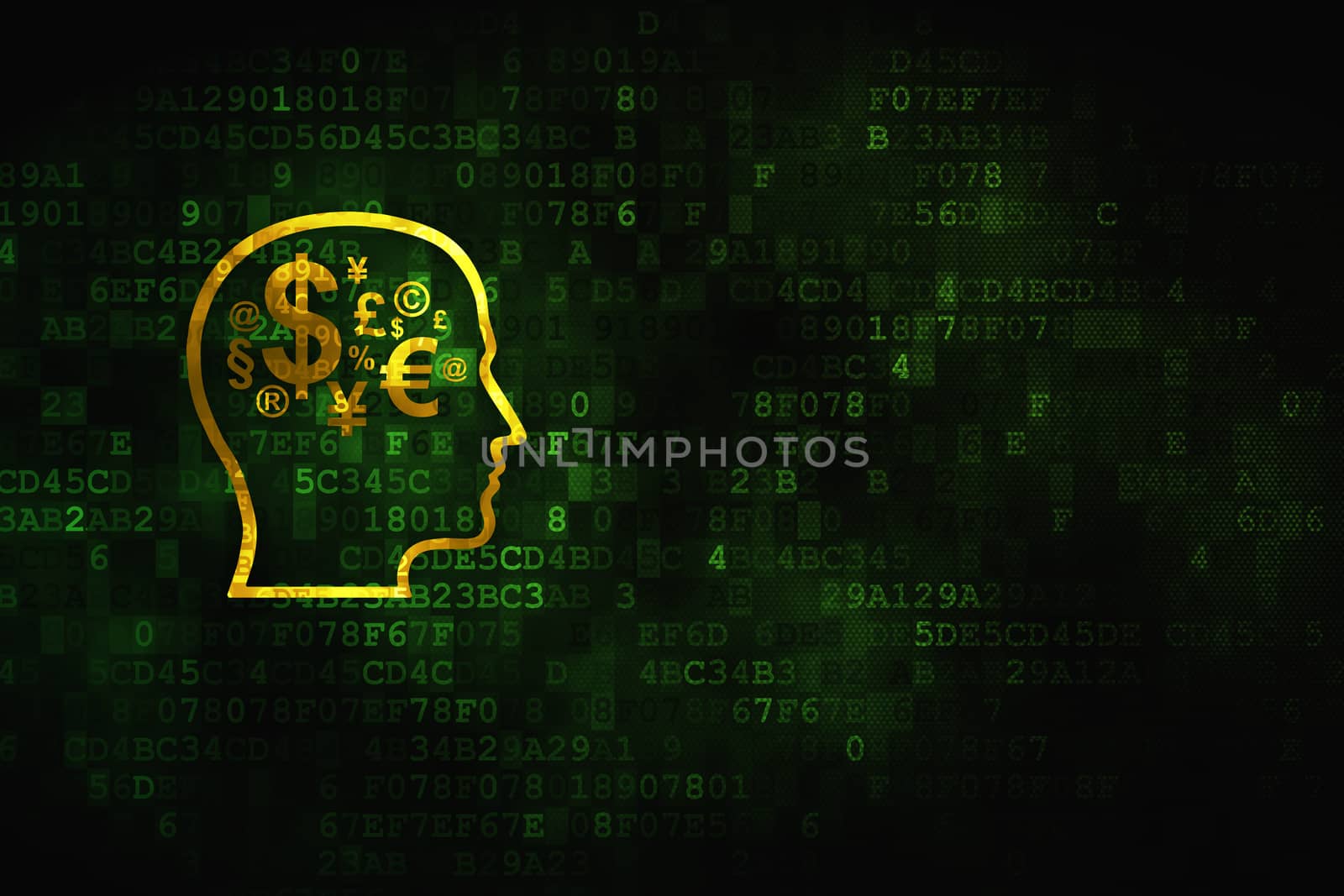 Advertising concept: Head With Finance Symbol on digital background by maxkabakov