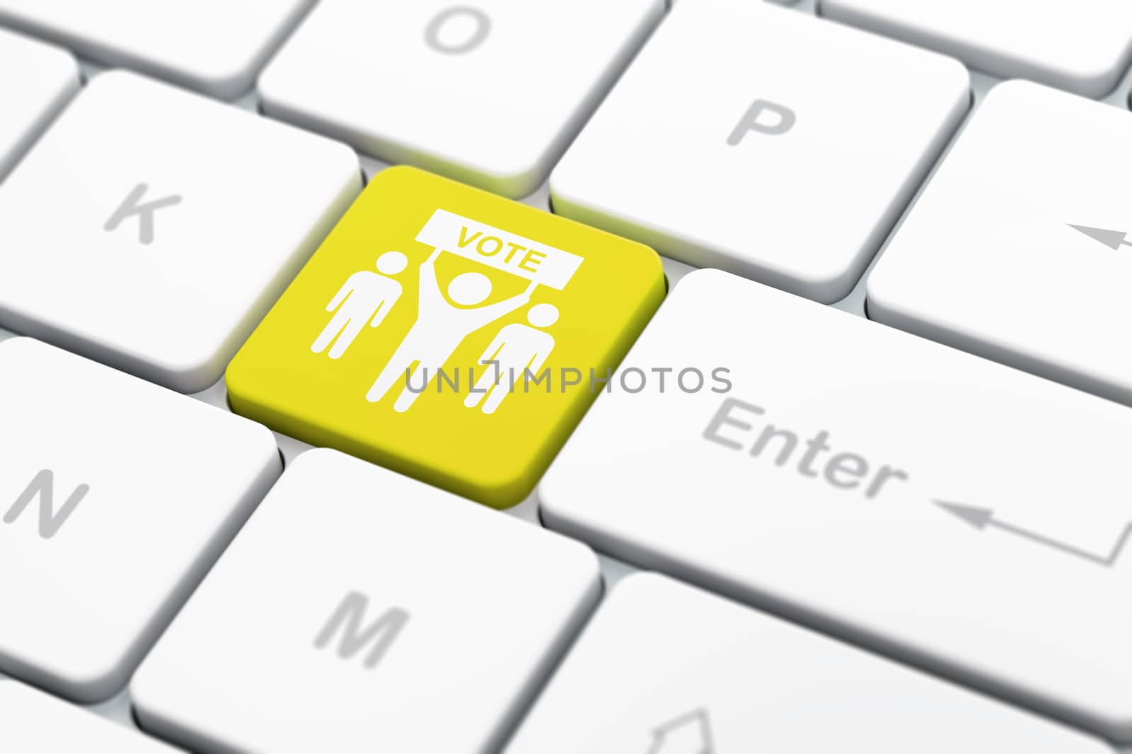 Political concept: computer keyboard with Election Campaign icon on enter button background, selected focus, 3D rendering