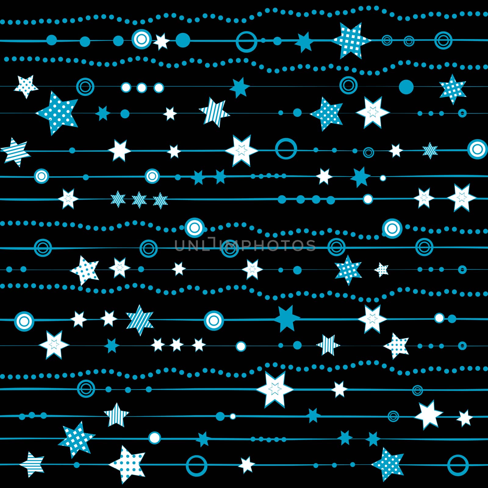 Blue garland with stars and dots over black background by hibrida13