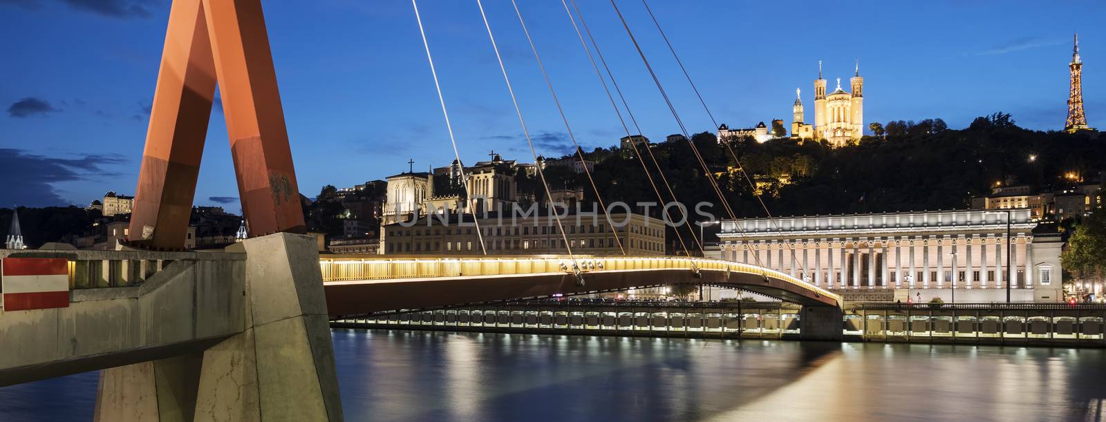 View of Saone river by night, Lyon, France.