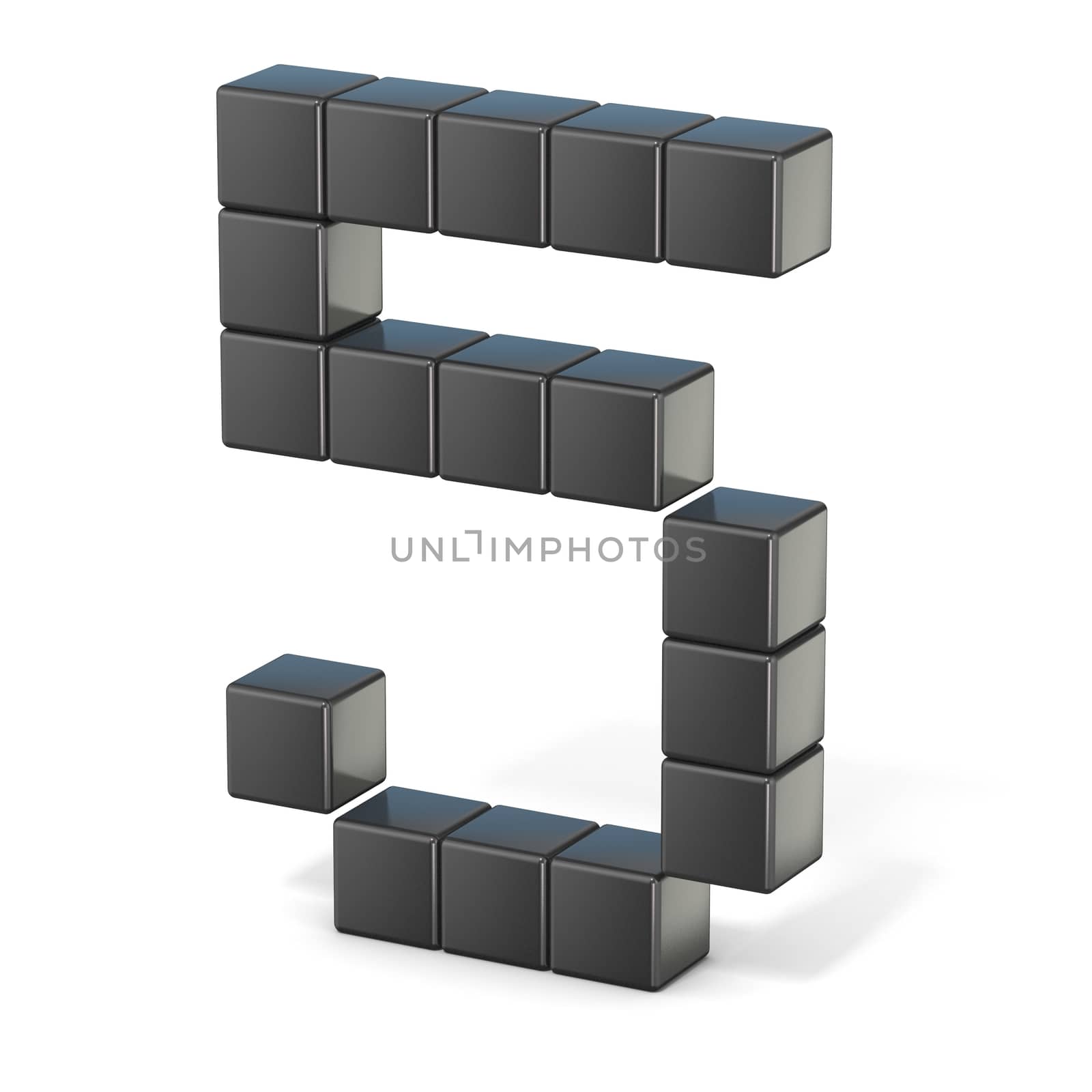 8 bit font. Number 5. 3D render illustration isolated on white background
