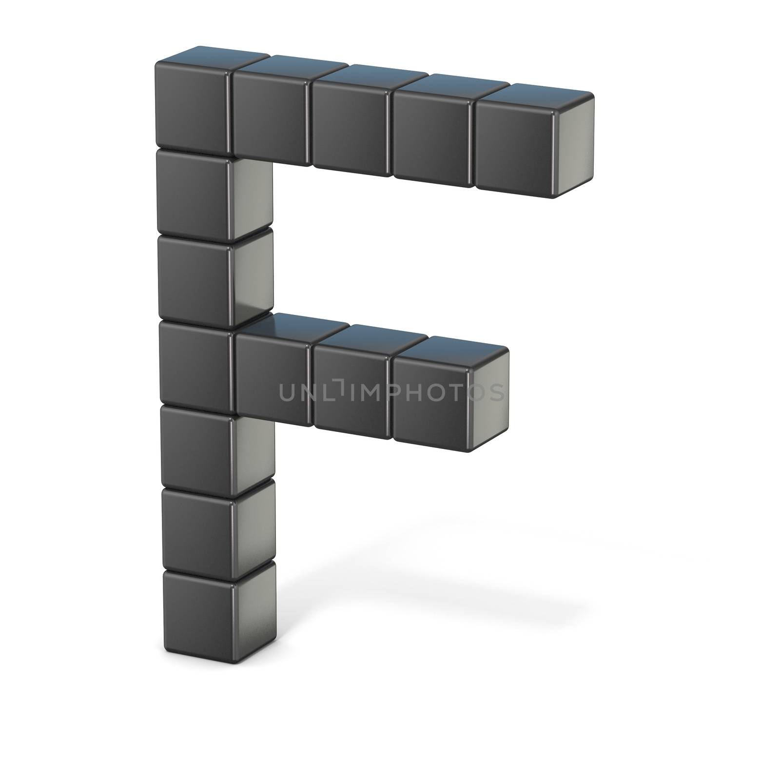 8 bit font. Capital letter F. 3D render illustration isolated on white background