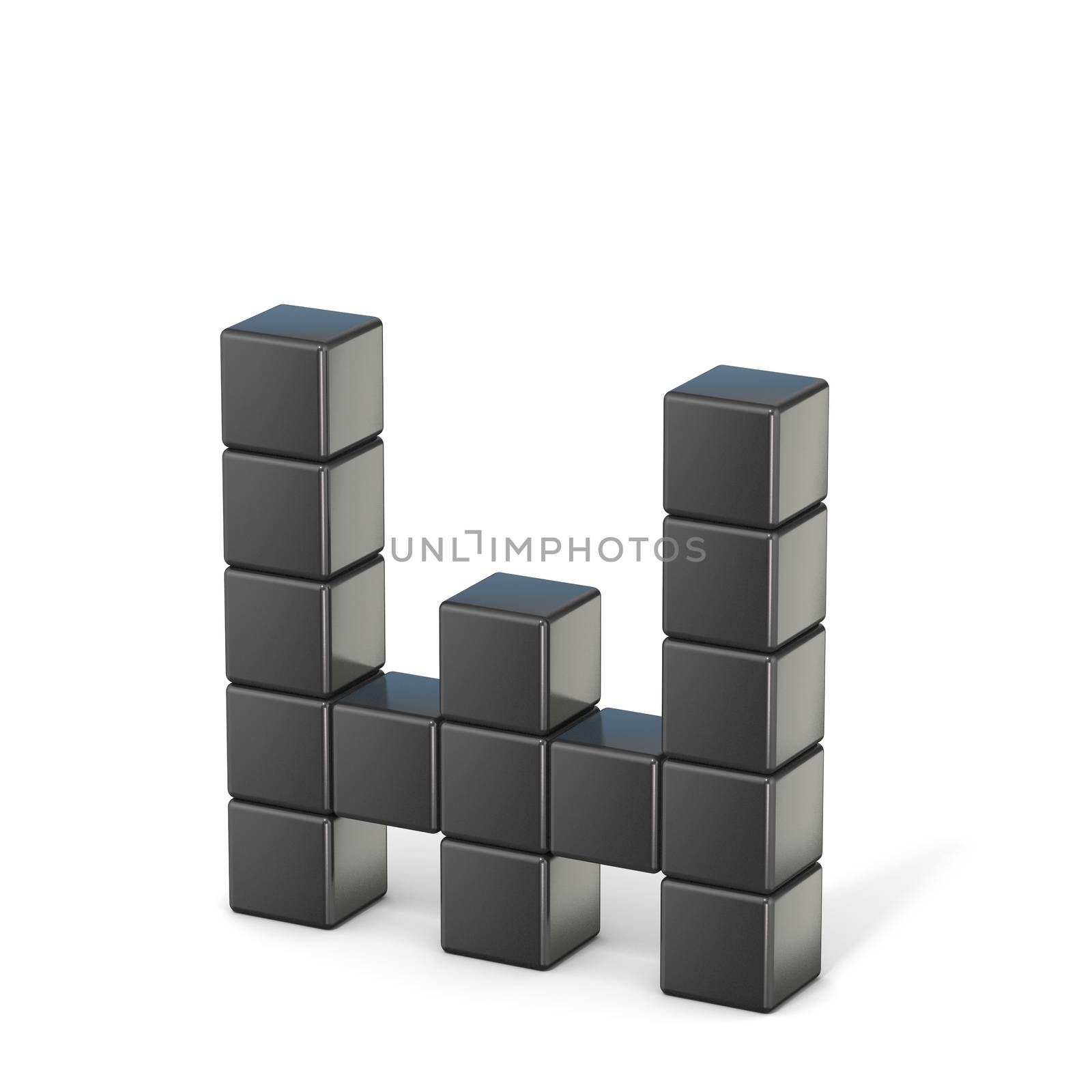 8 bit font. Lowercase letter W. 3D render illustration isolated on white background