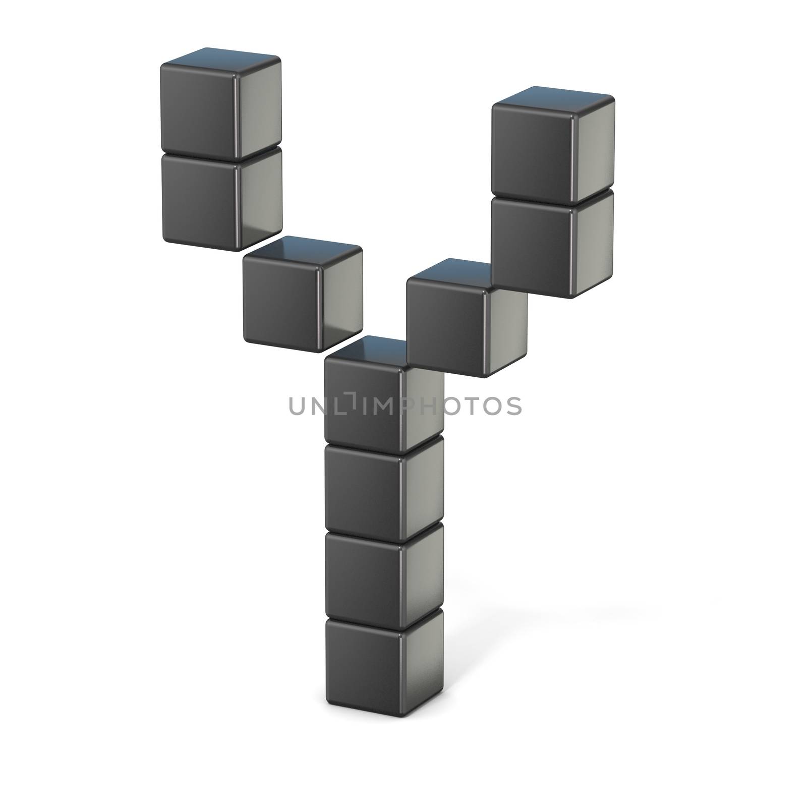 8 bit font. Capital letter Y. 3D render illustration isolated on white background