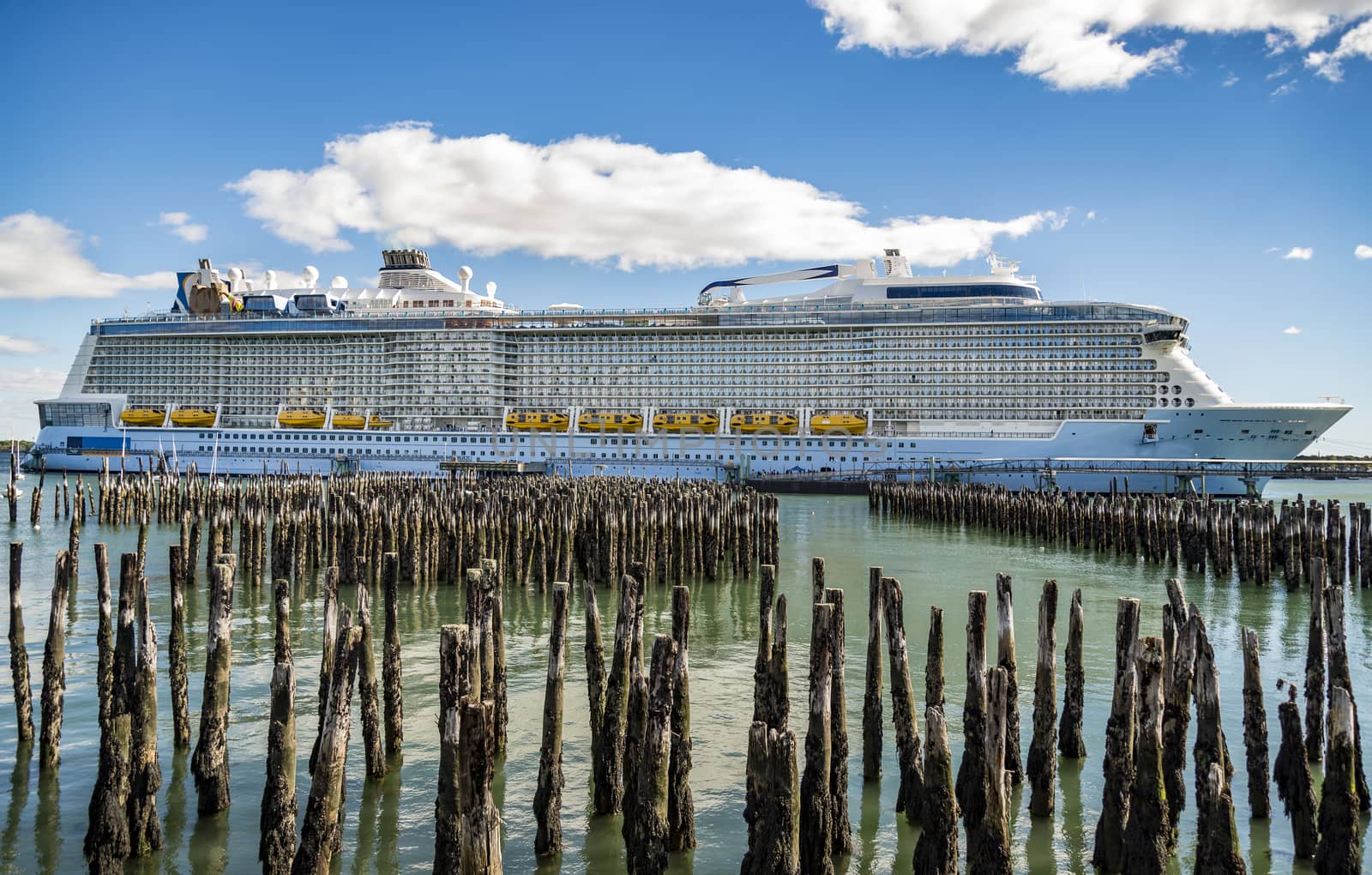 Luxury Cruise Ship anchored in the Portland Maine