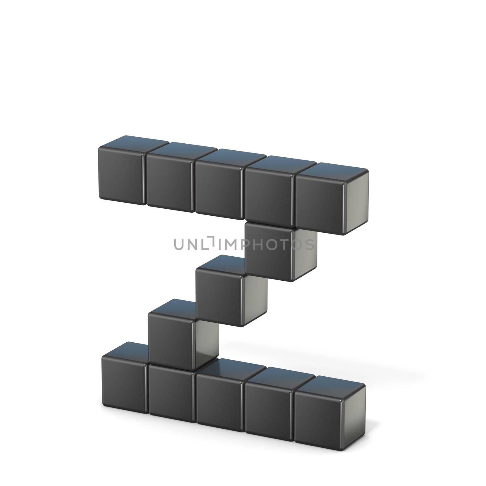 8 bit font. Lowercase letter Z. 3D render illustration isolated on white background
