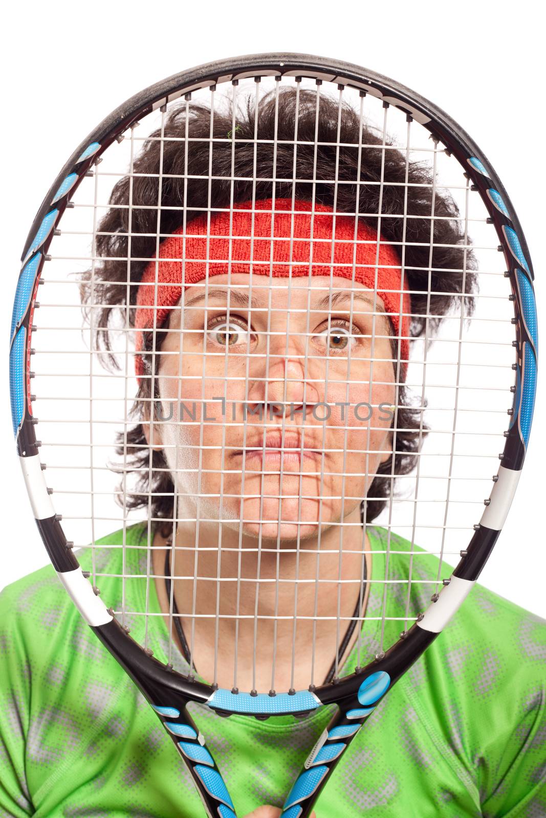 Casual female tennis player portrait, isolated on white background