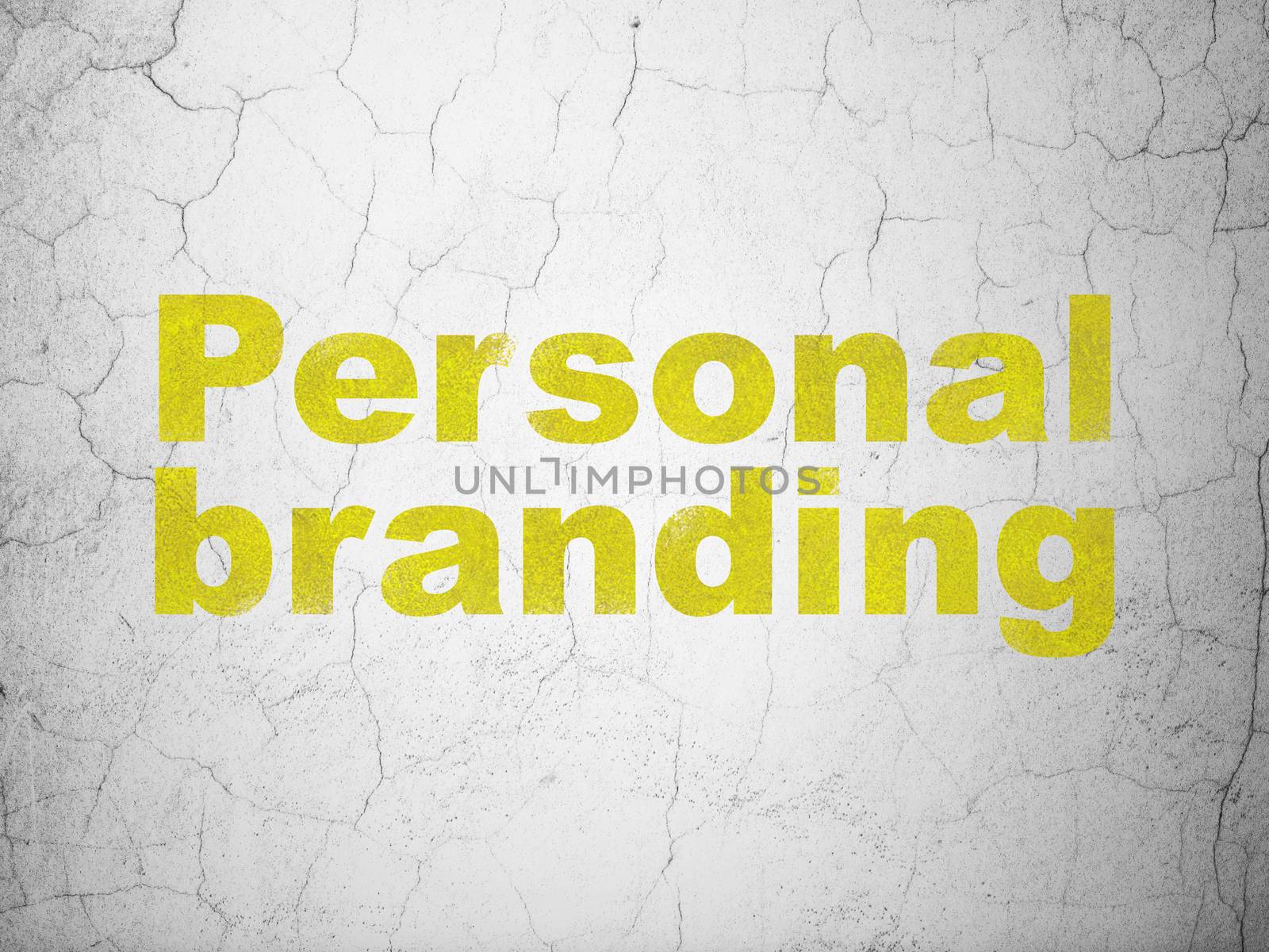 Marketing concept: Yellow Personal Branding on textured concrete wall background