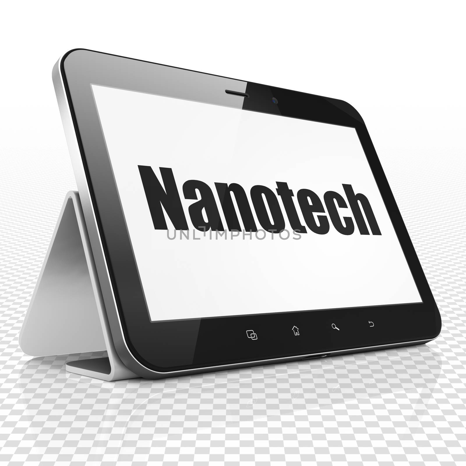 Science concept: Tablet Computer with black text Nanotech on display, 3D rendering