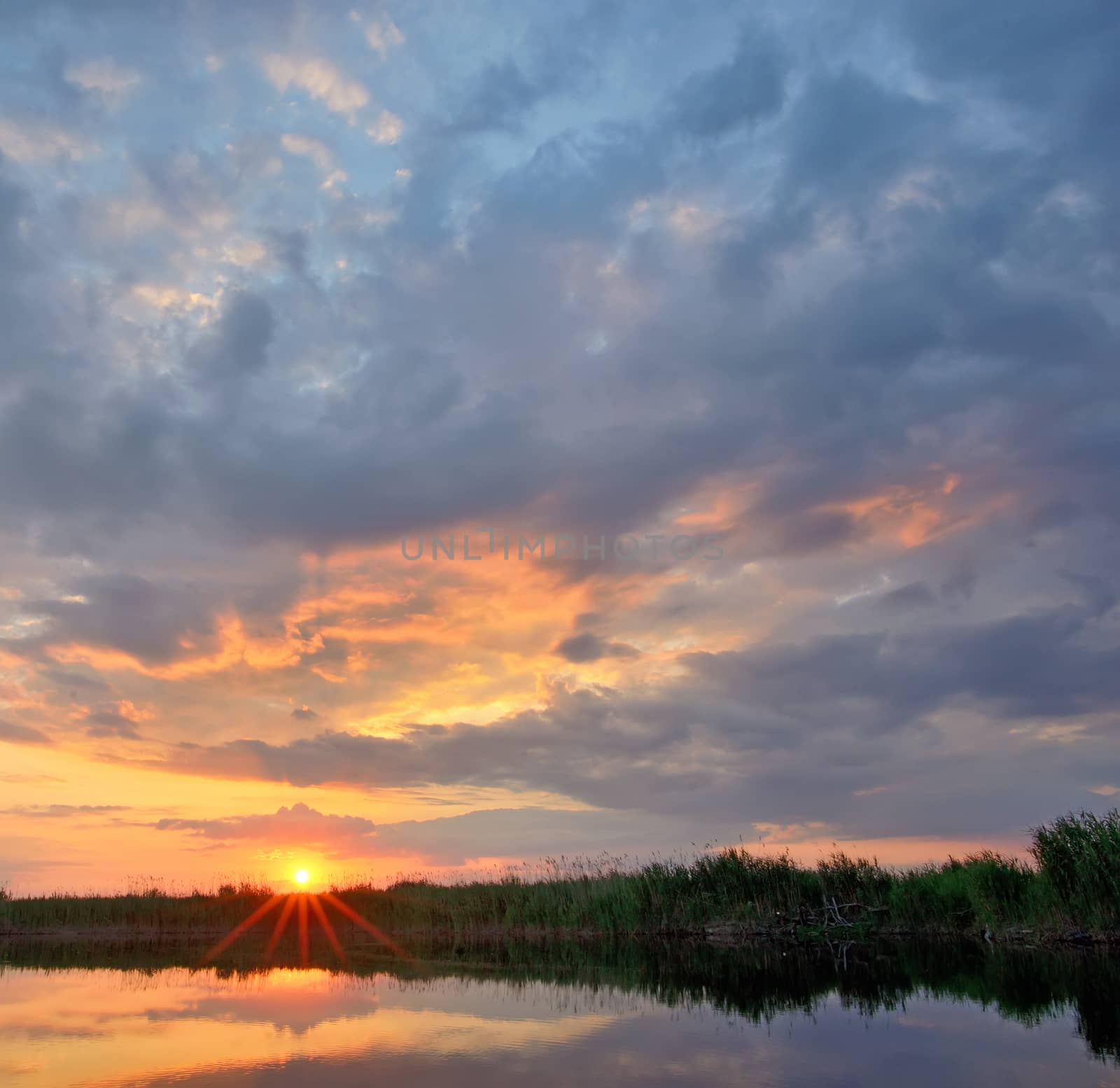 Sunset and clouds on Danube Delta