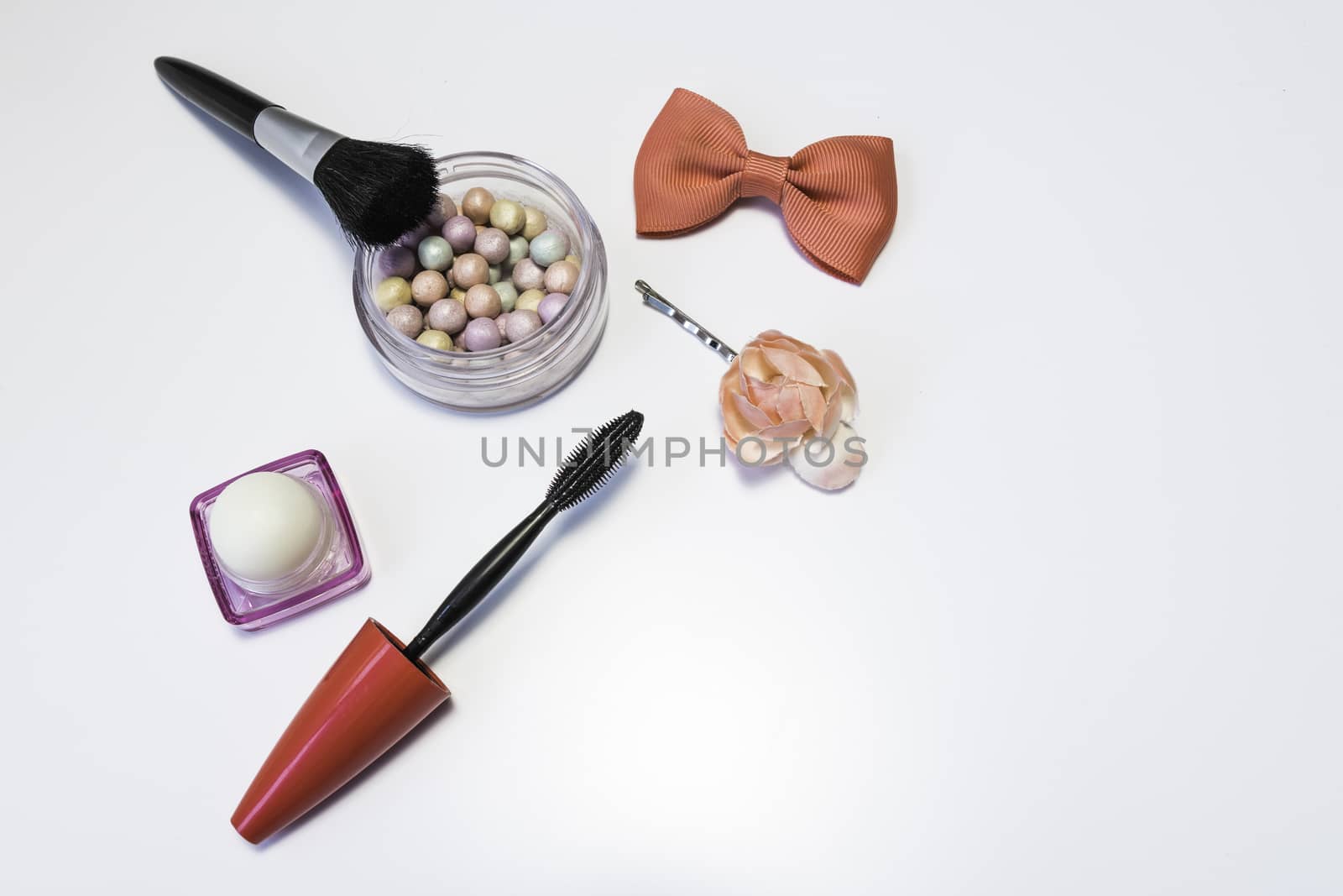 Cosmetic Tools and products on a white background