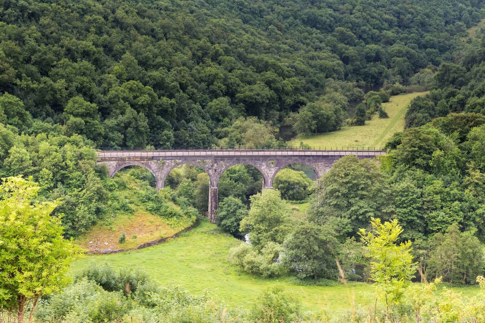 Viewed from Monsal Head, the Monsal Trail passes over Headstone Viaduct