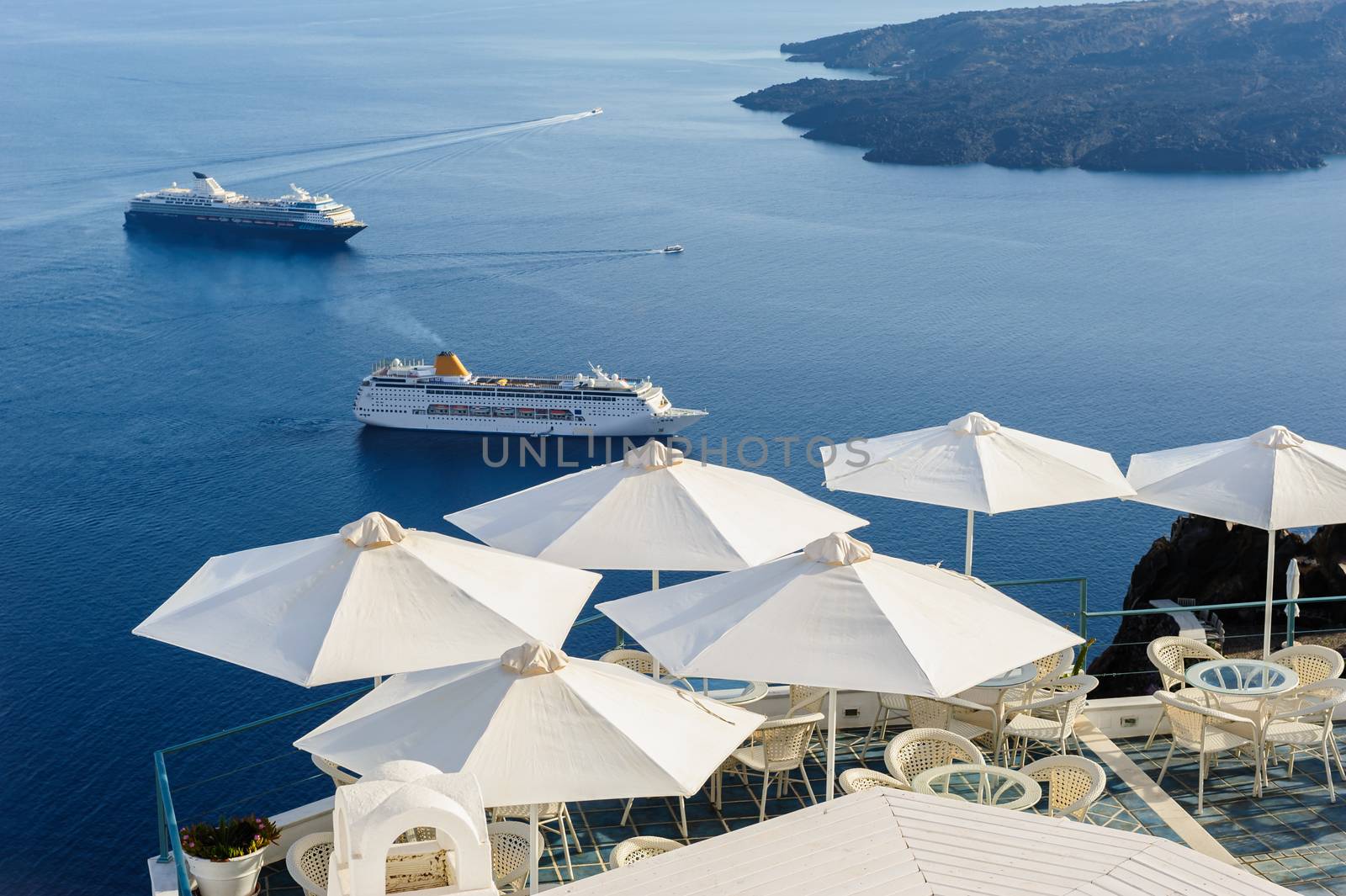 View of Firostefani village, Santorini Greece. Copyspace