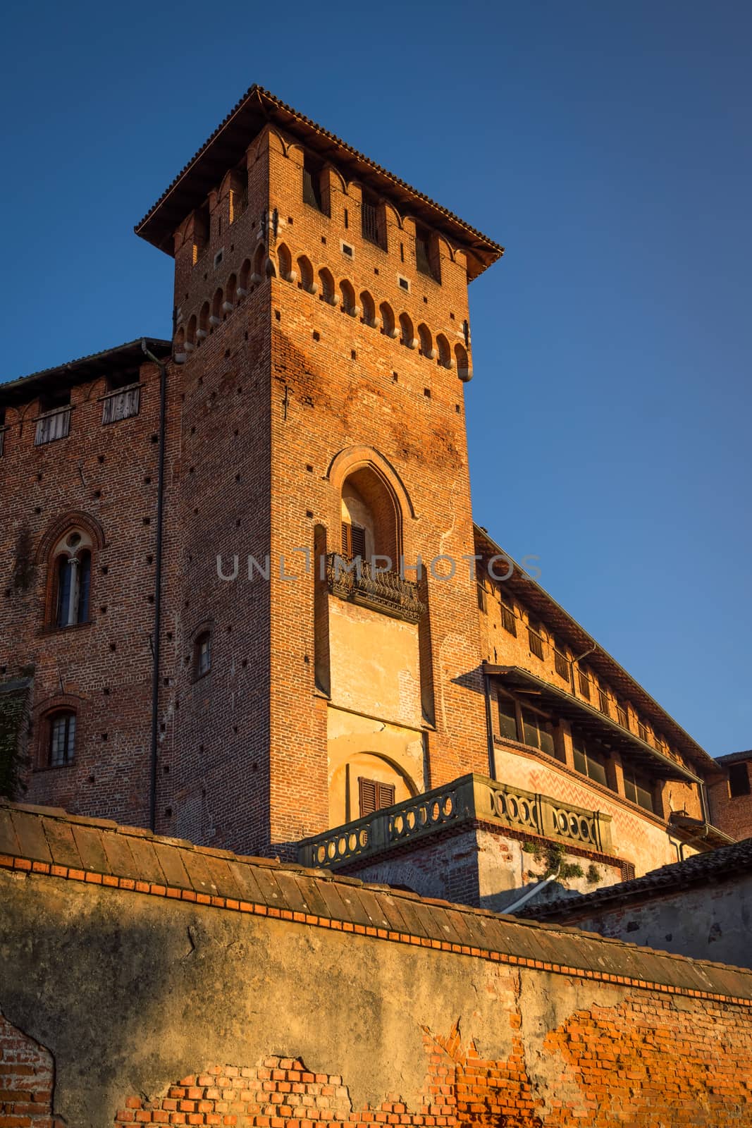 Medieval castle "Morando bolognini" at sunset, built in the thirteenth century in Sant'Angelo lodigiano,Lombardy italy.