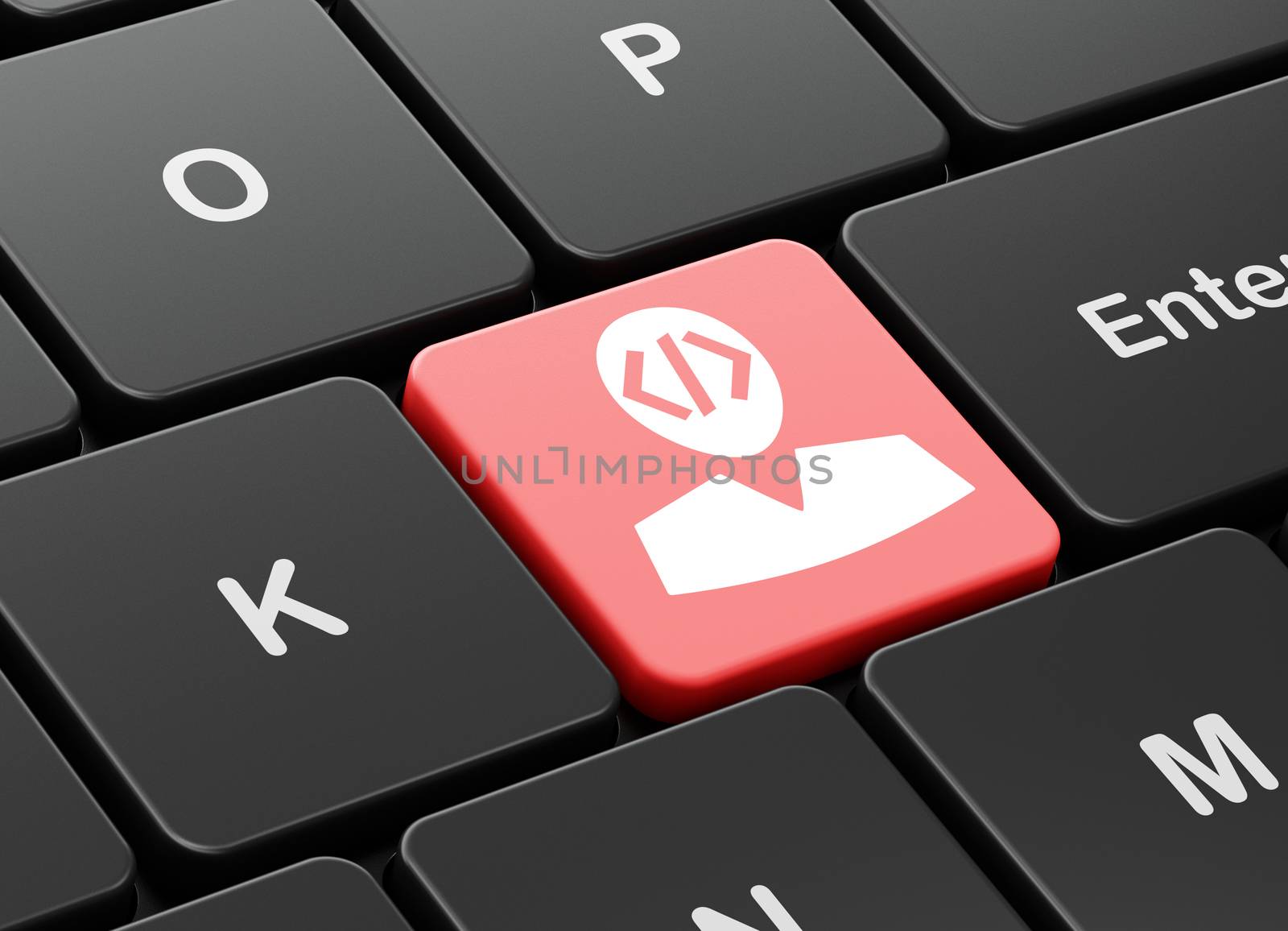 Software concept: computer keyboard with Programmer icon on enter button background, 3D rendering