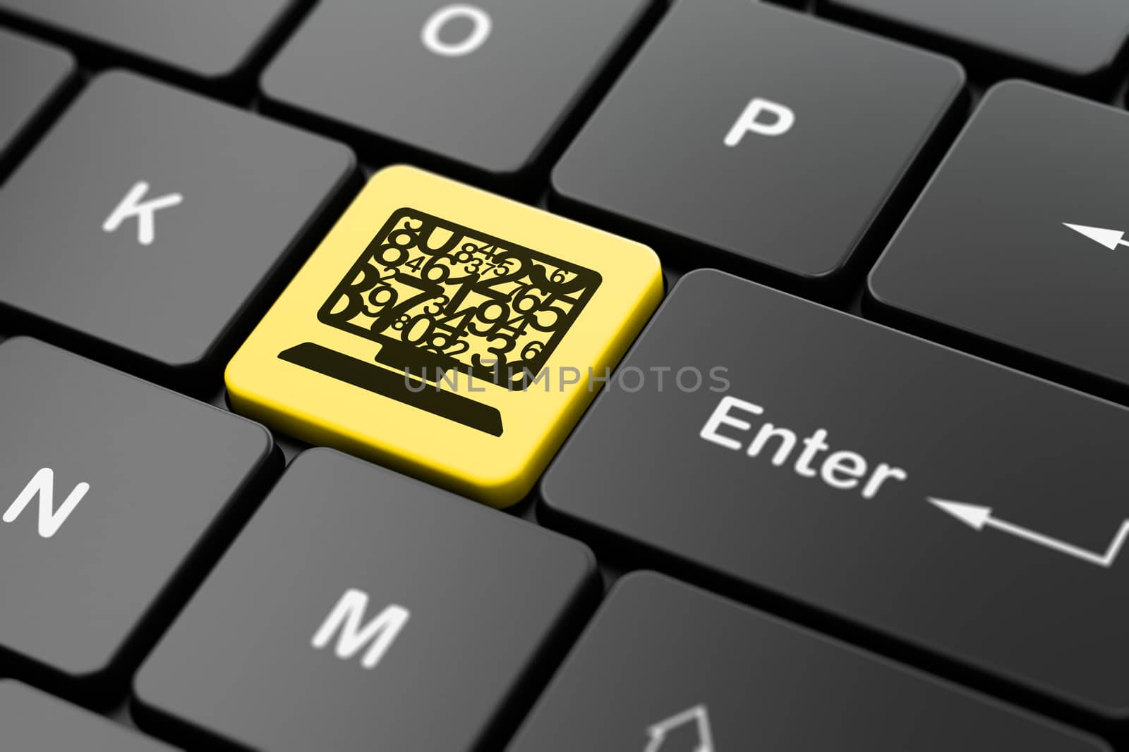 Education concept: computer keyboard with Computer Pc icon on enter button background, 3D rendering