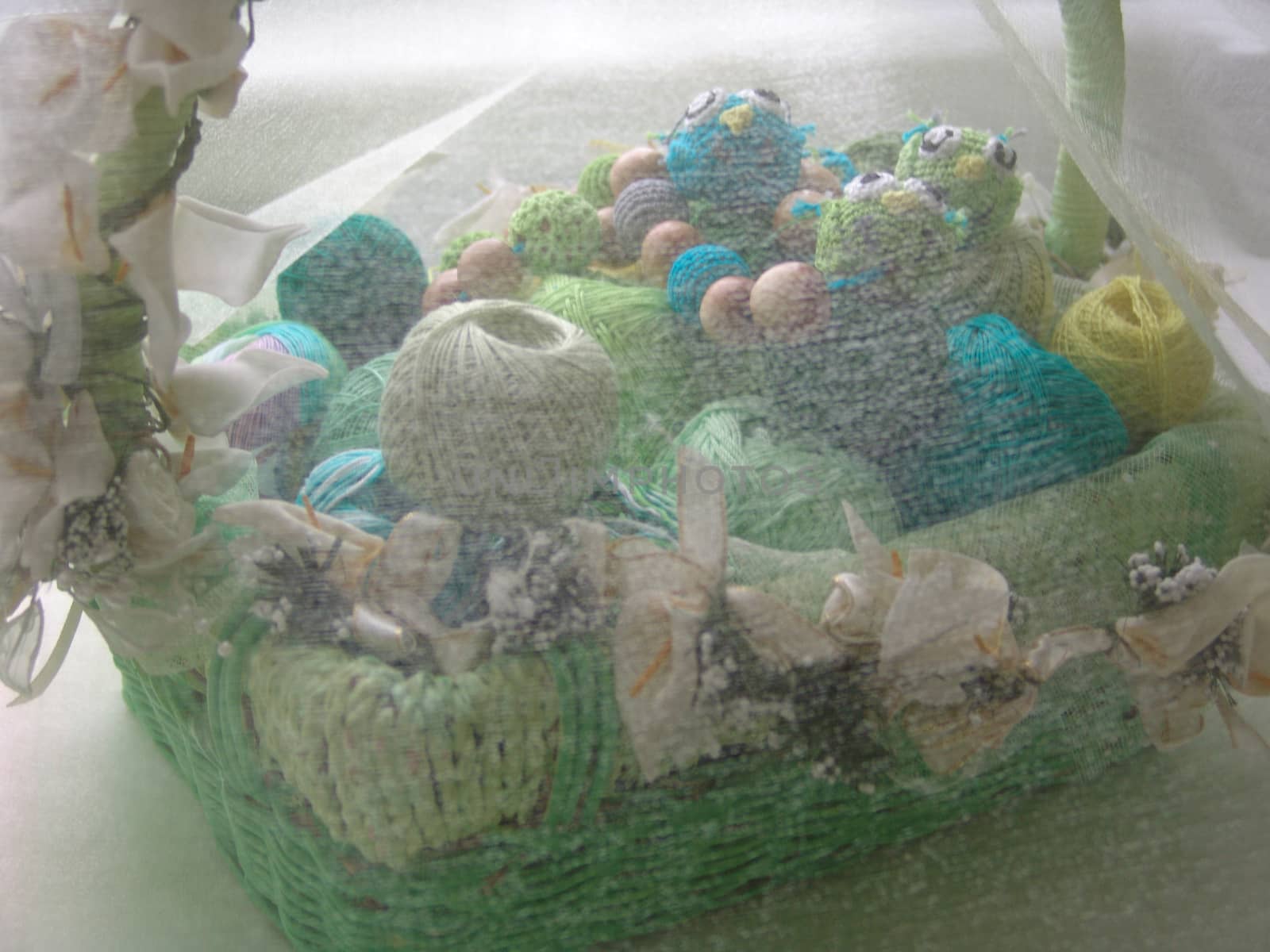 Handicraft goods, greenish yarn. Basket with yarn by elena_vz