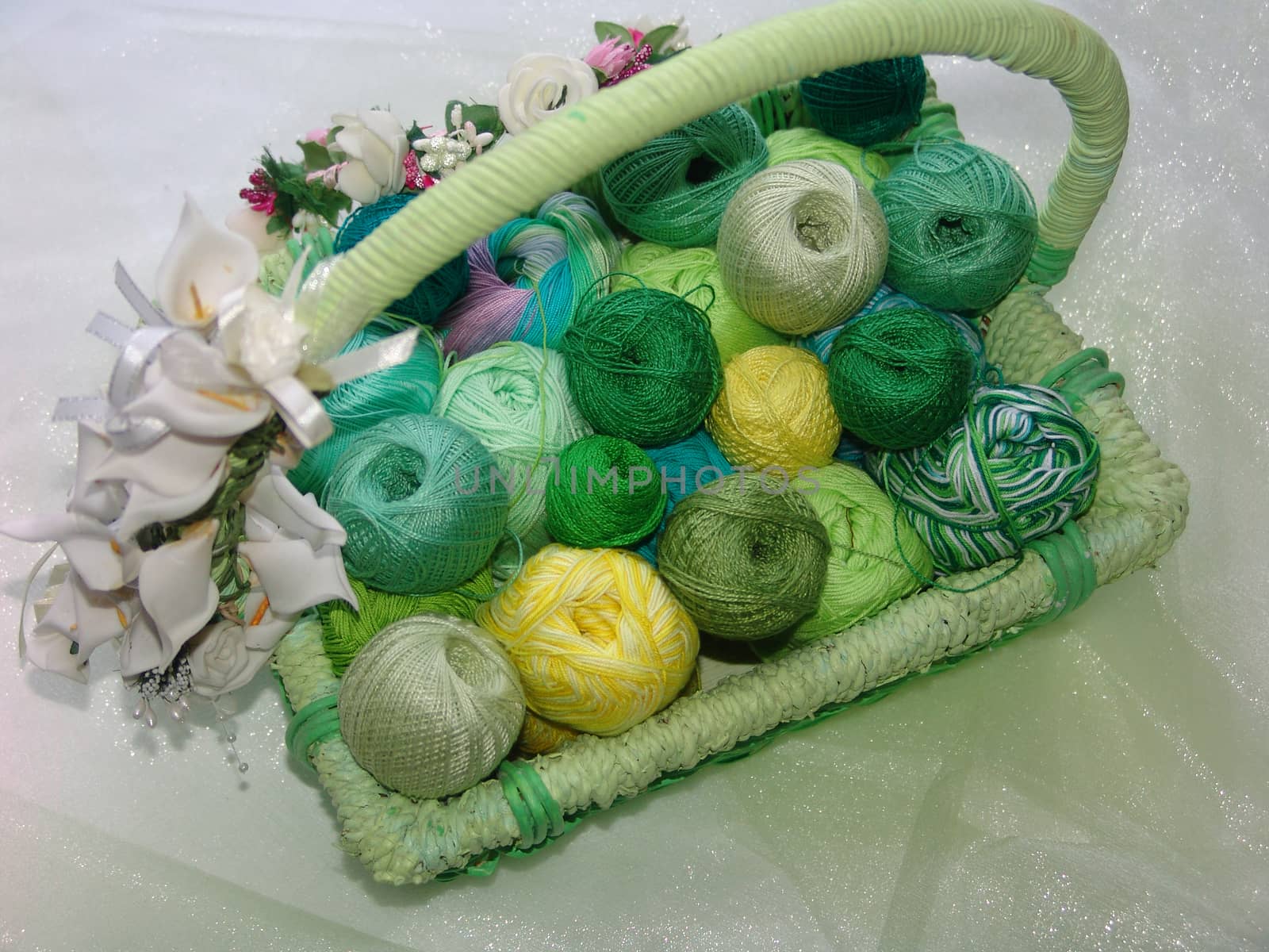 Handicraft goods, greenish yarn. Basket with yarn by elena_vz