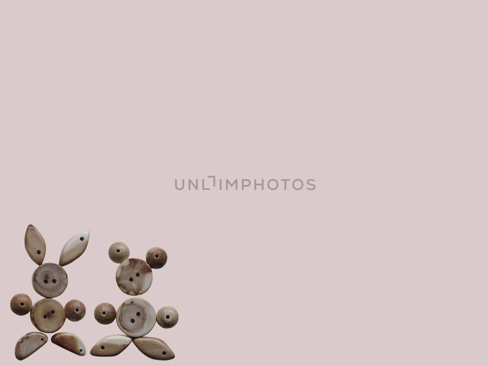 Handicraft goods,  wooden beads. Two animals. Background by elena_vz