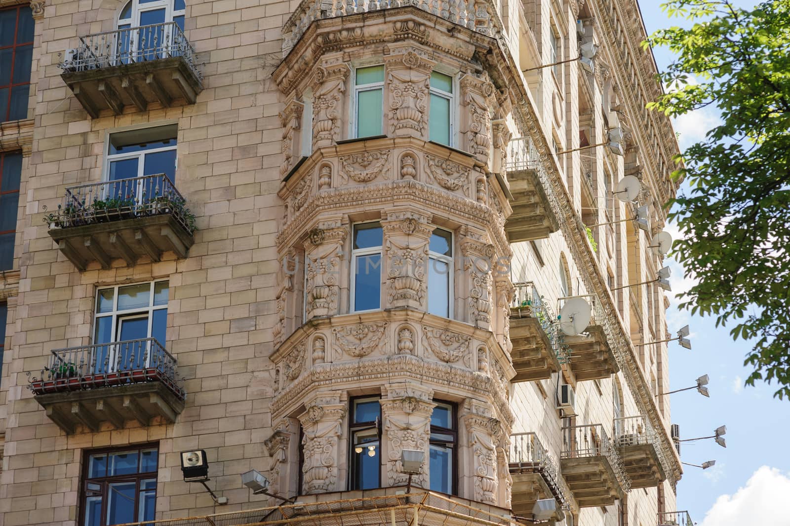 multi-storey old building with windows architecture background