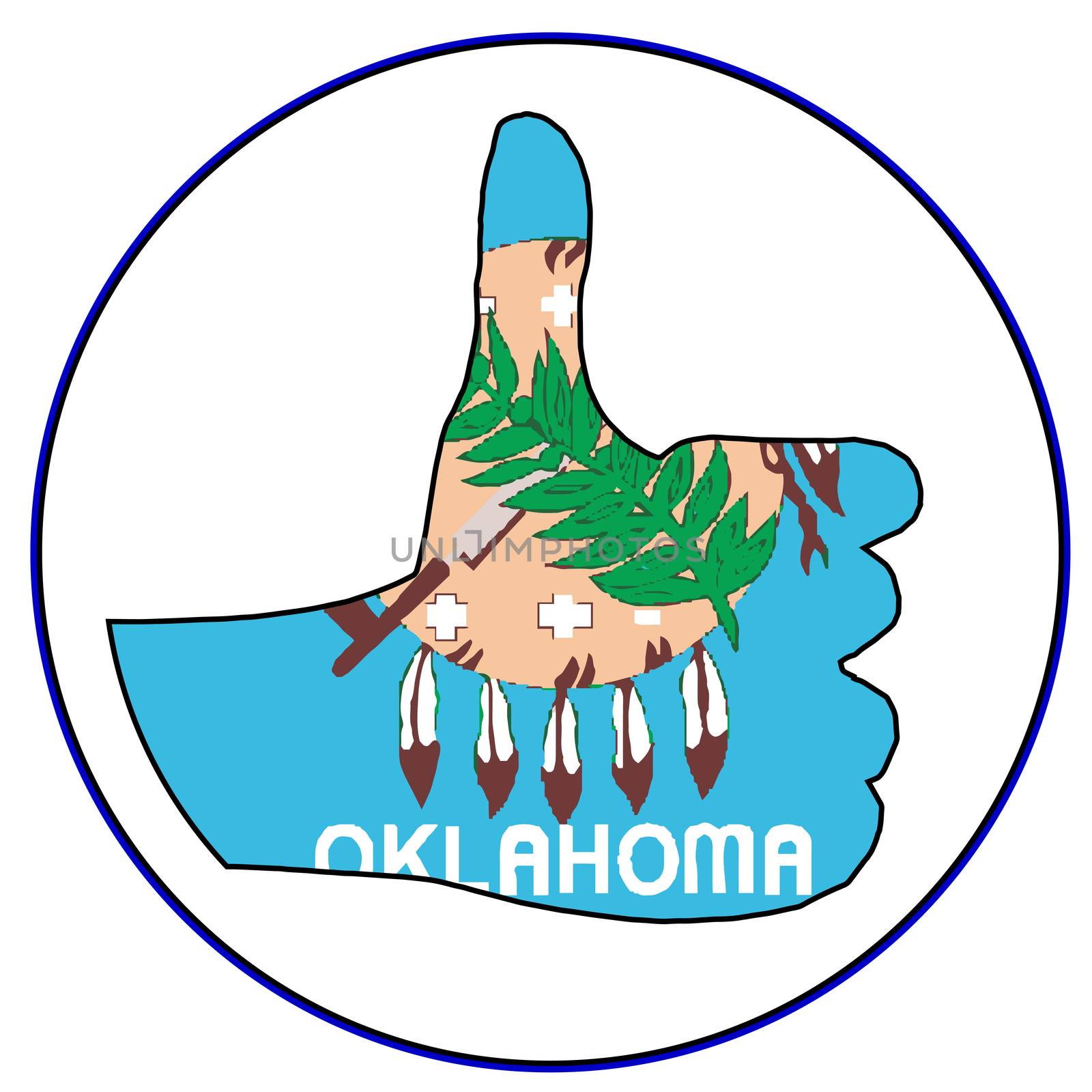 Oklahoma Flag hand giving the thumbs up sign all over a white background