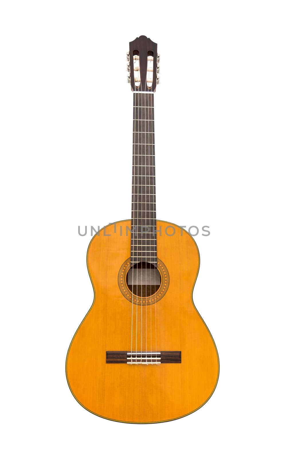 Natural Wooden Classical Acoustic Guitar Isolated on a White Background