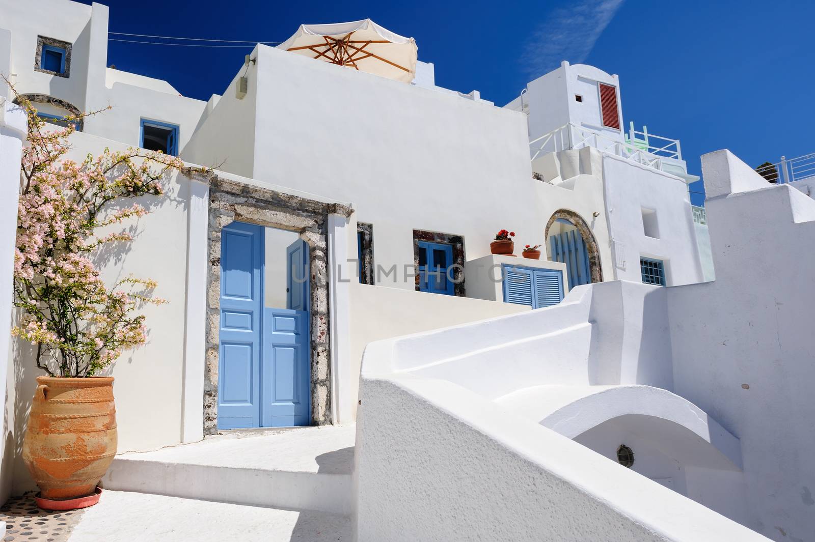 Luxury decks, pensions and patios of Oia, Santorini, Greece