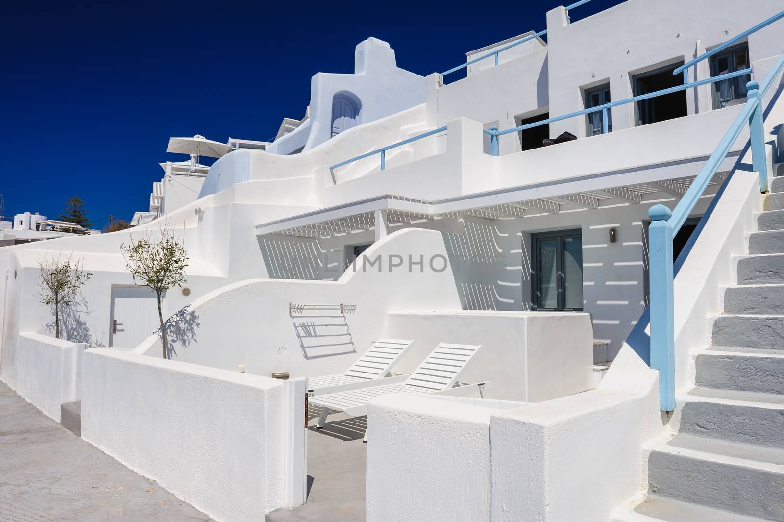 Luxury decks and patios of Oia, Santorini, Greece