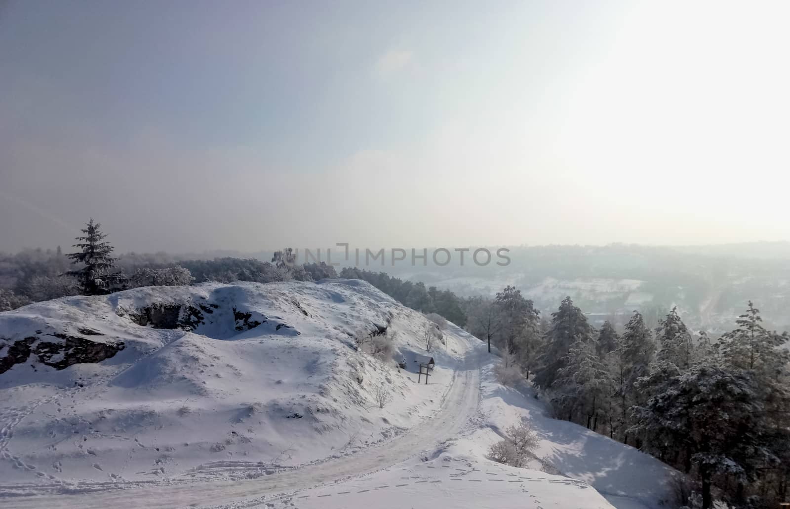 beautiful winter landscape on top of the mountain the fence