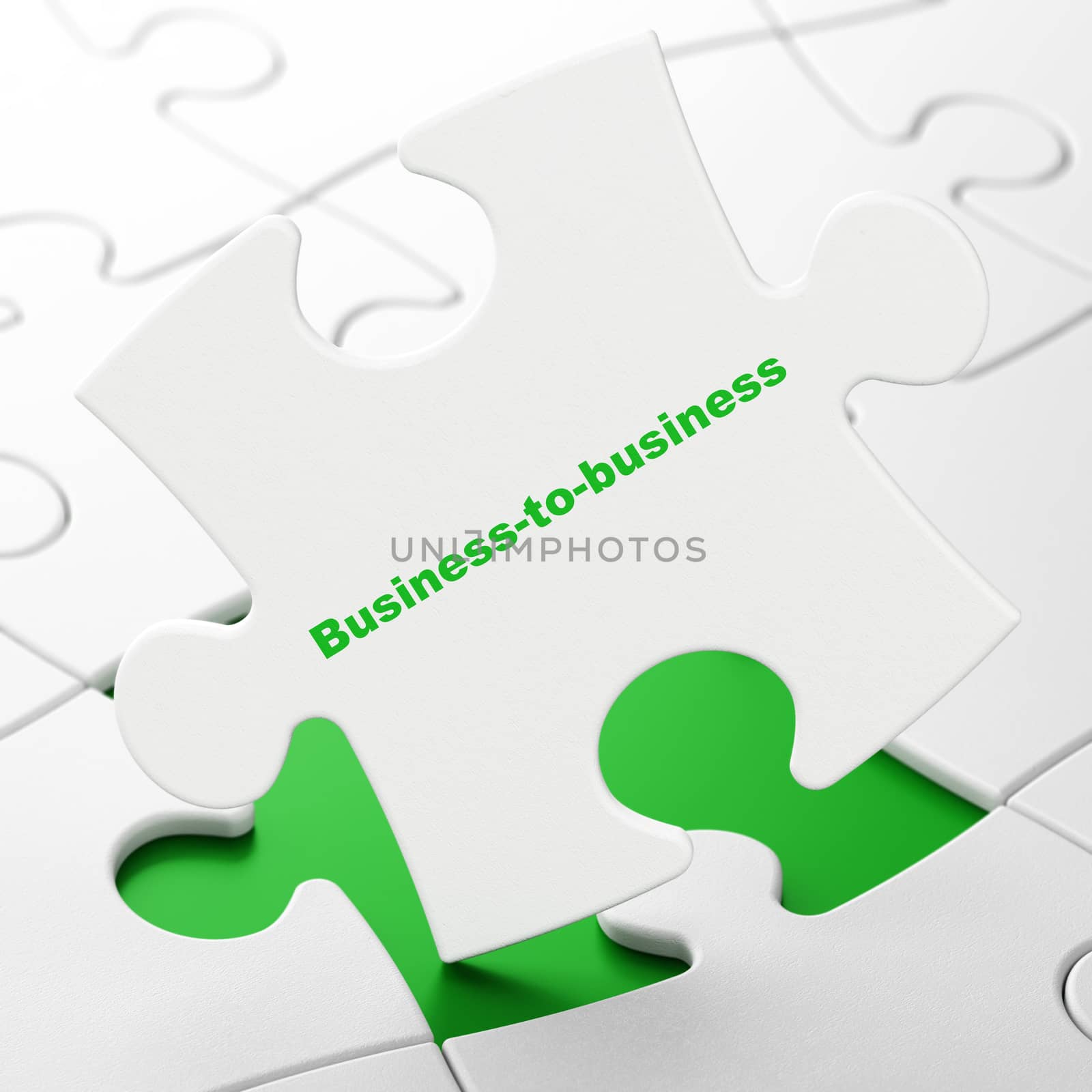 Finance concept: Business-to-business on White puzzle pieces background, 3D rendering
