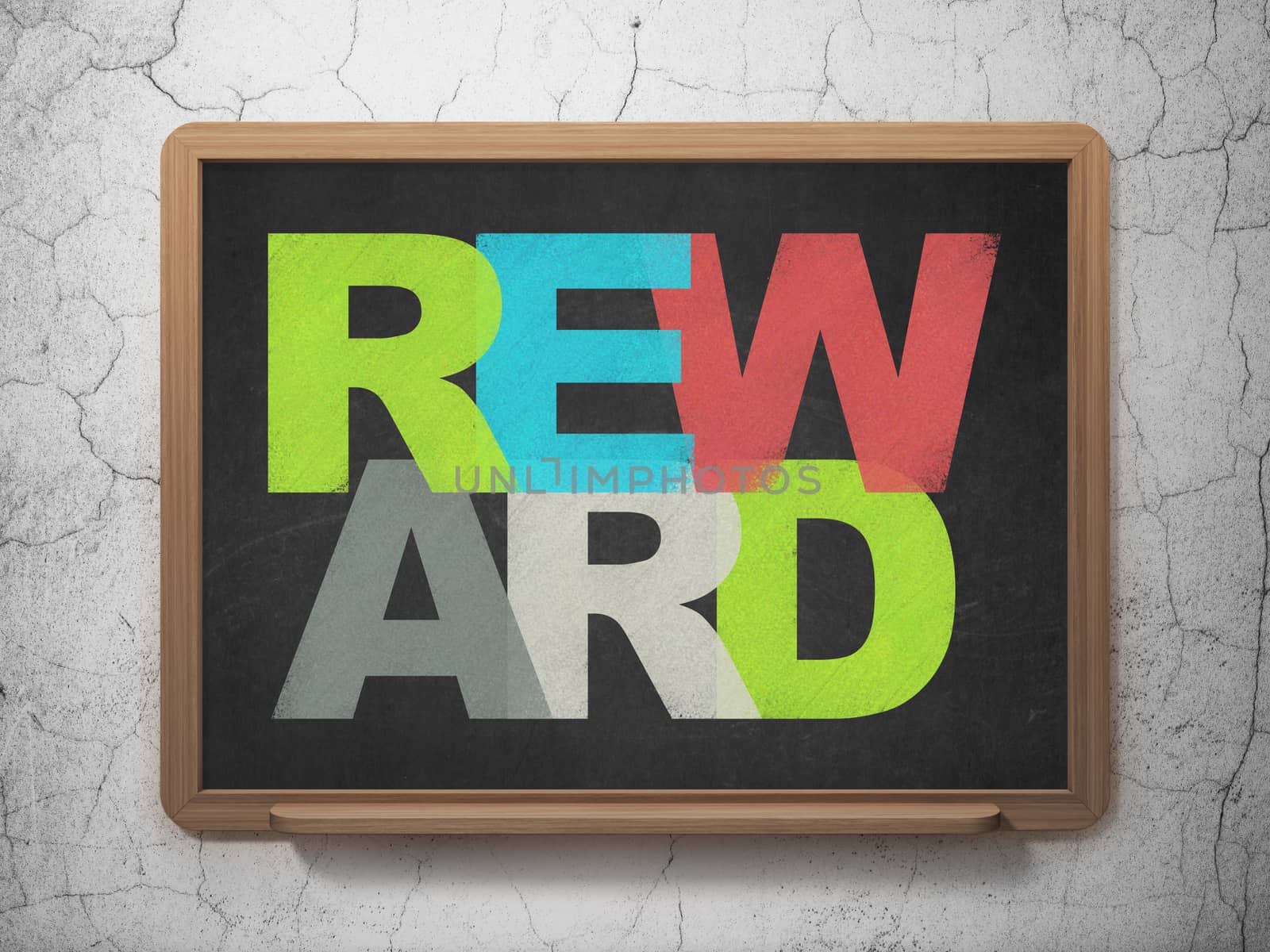 Business concept: Painted multicolor text Reward on School board background, 3D Rendering