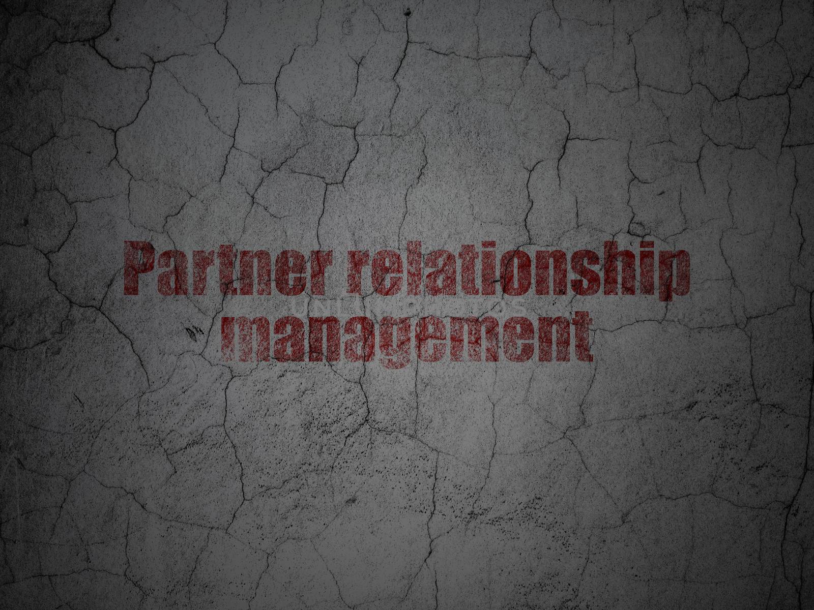 Finance concept: Red Partner Relationship Management on grunge textured concrete wall background