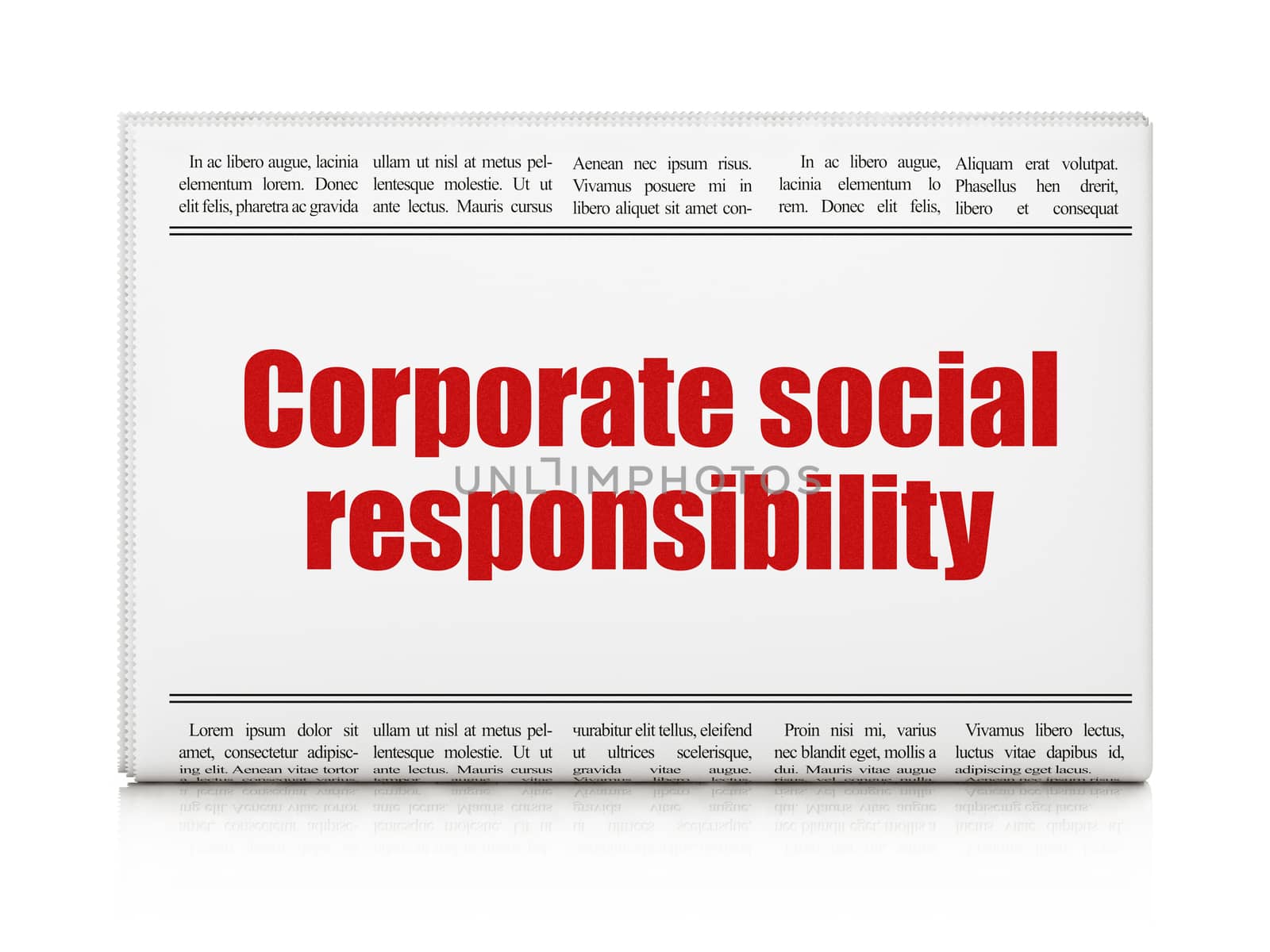 Business concept: newspaper headline Corporate Social Responsibility on White background, 3D rendering