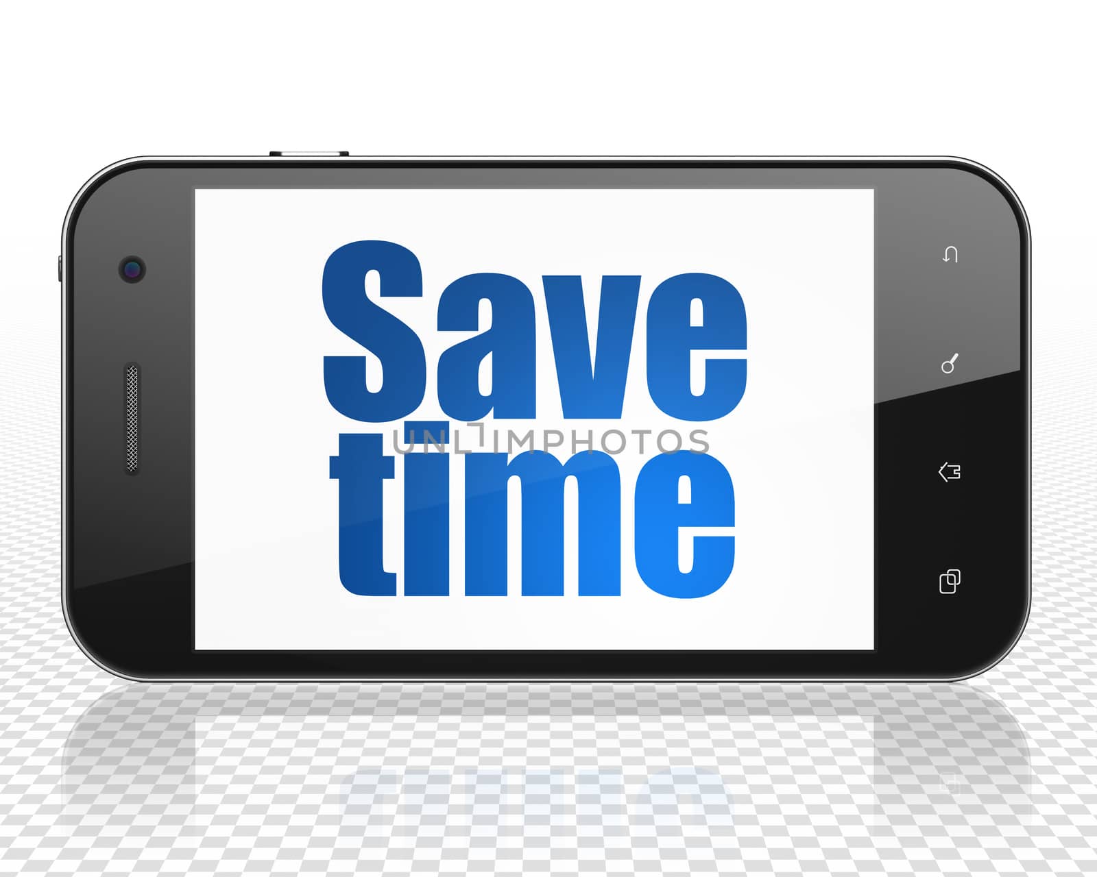 Timeline concept: Smartphone with Save Time on display by maxkabakov