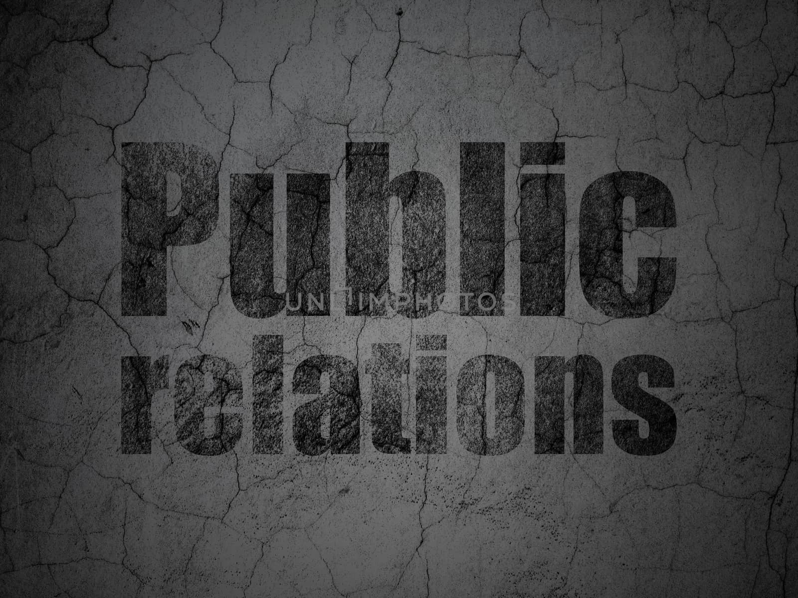 Marketing concept: Black Public Relations on grunge textured concrete wall background