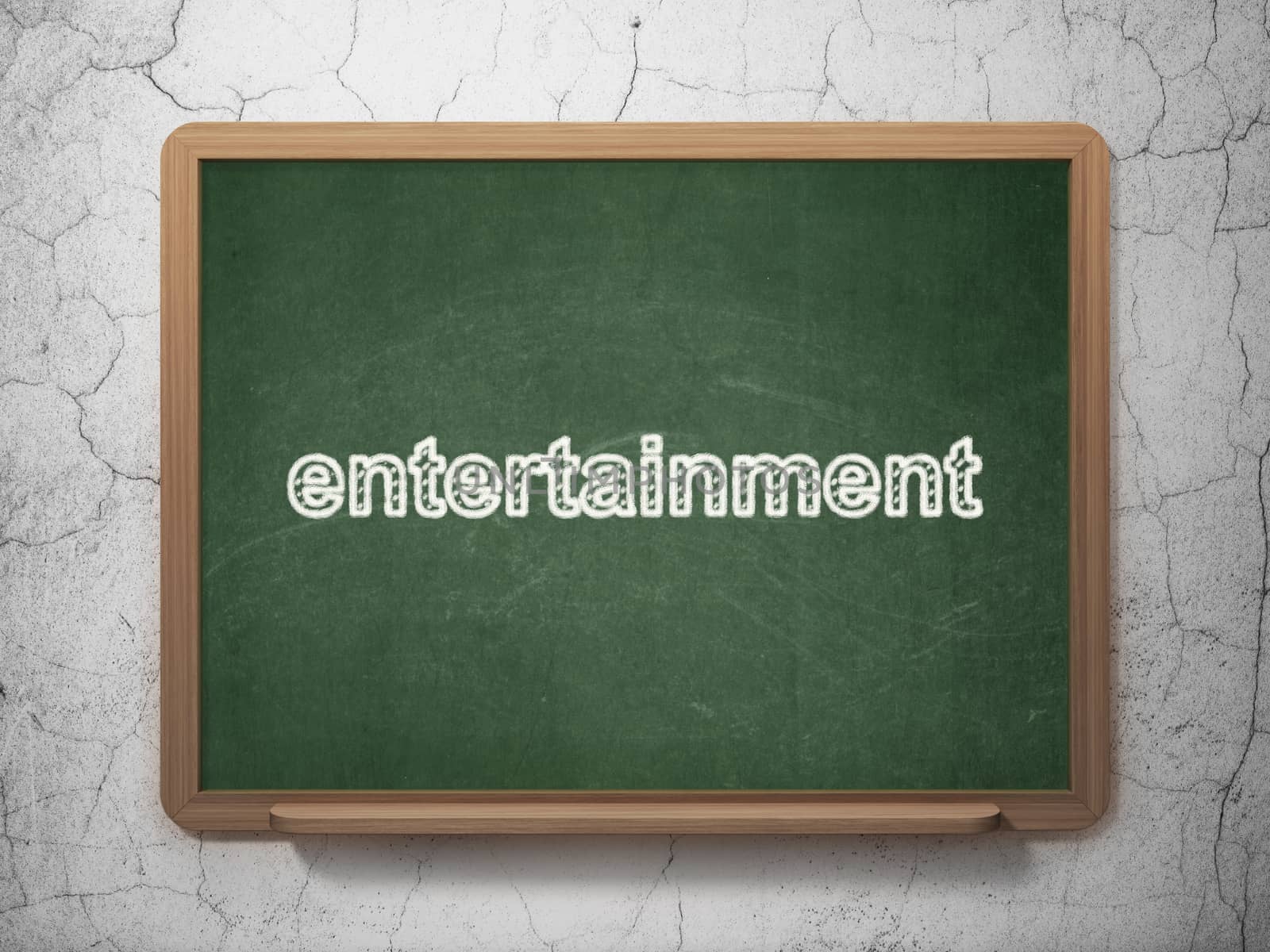 Entertainment, concept: text Entertainment on Green chalkboard on grunge wall background, 3D rendering