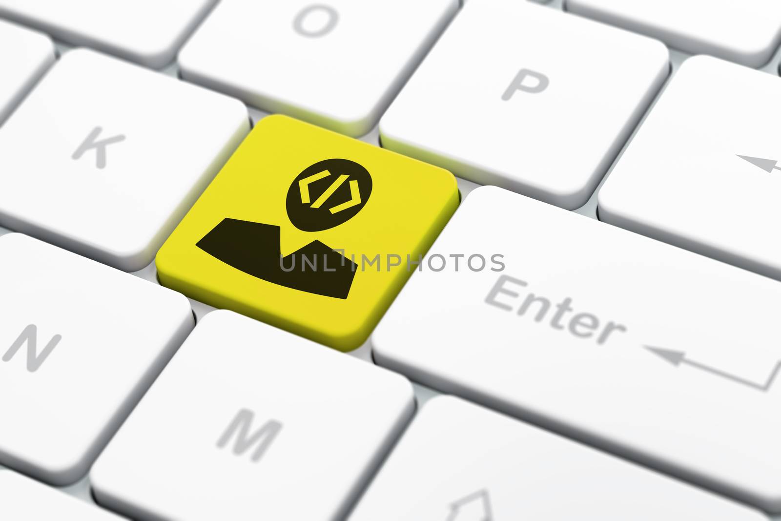 Database concept: computer keyboard with Programmer icon on enter button background, selected focus, 3D rendering