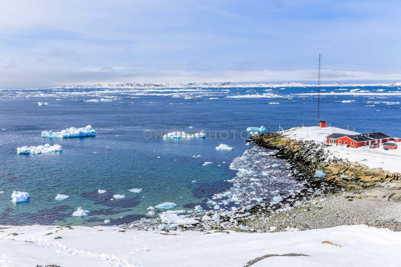 View from the old harbor to the Nuuk fjord, Greenland by ambeon