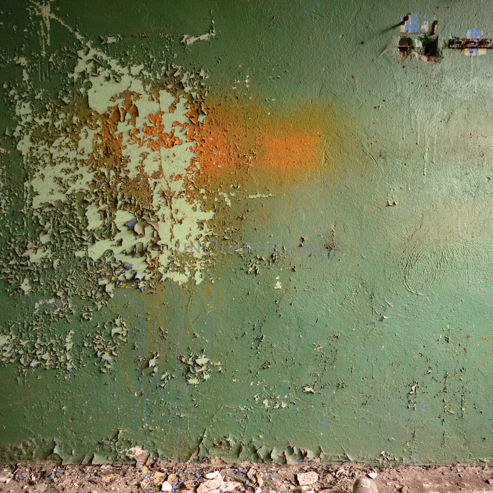 wide angle view of an old wall abandoned factory building