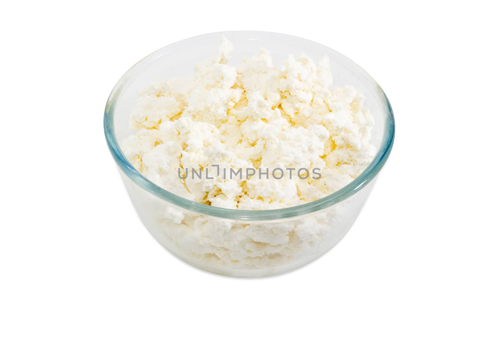 Cottage cheese in glass bowl on a light background by anmbph