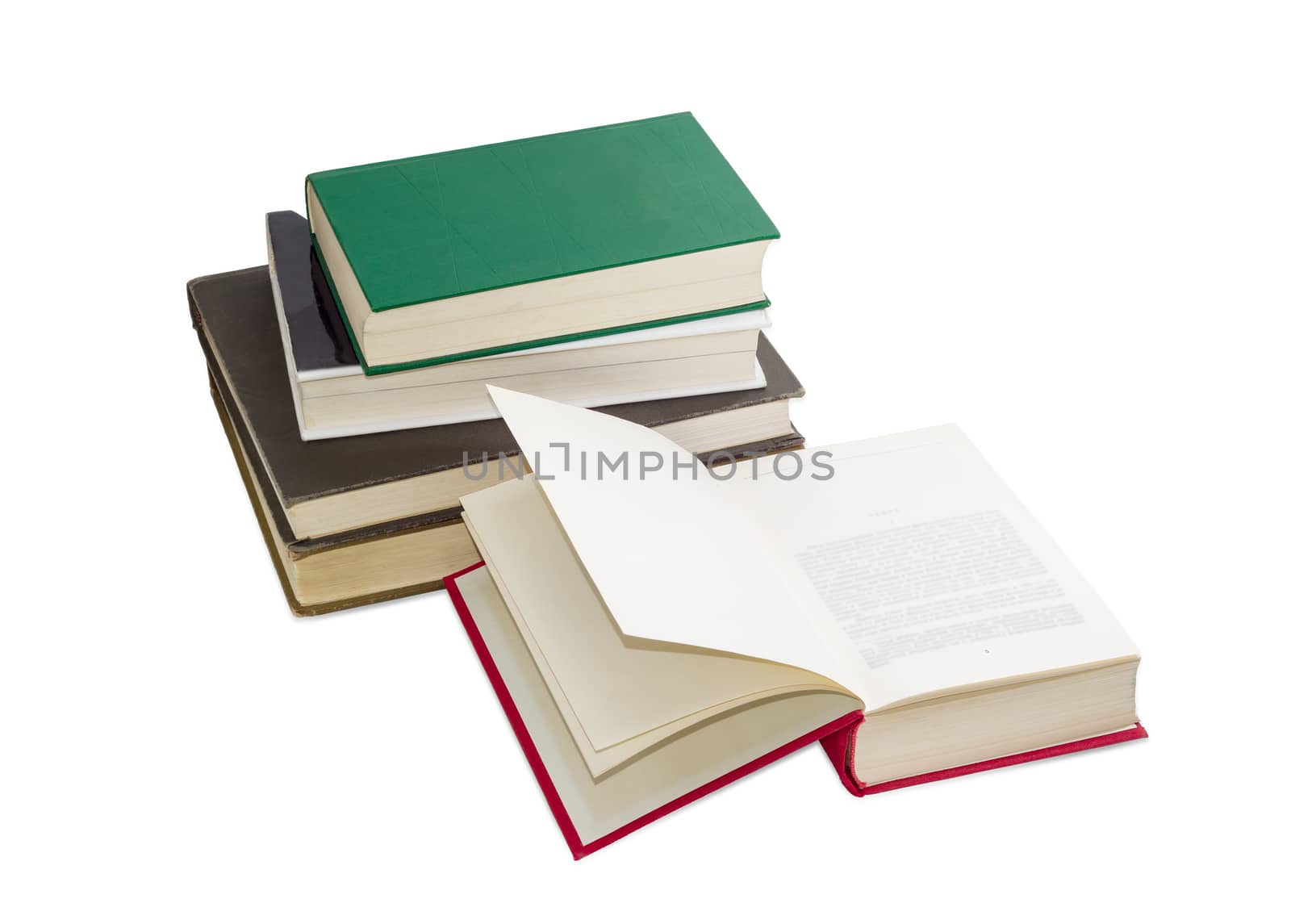 Open book and stack of several different books by anmbph