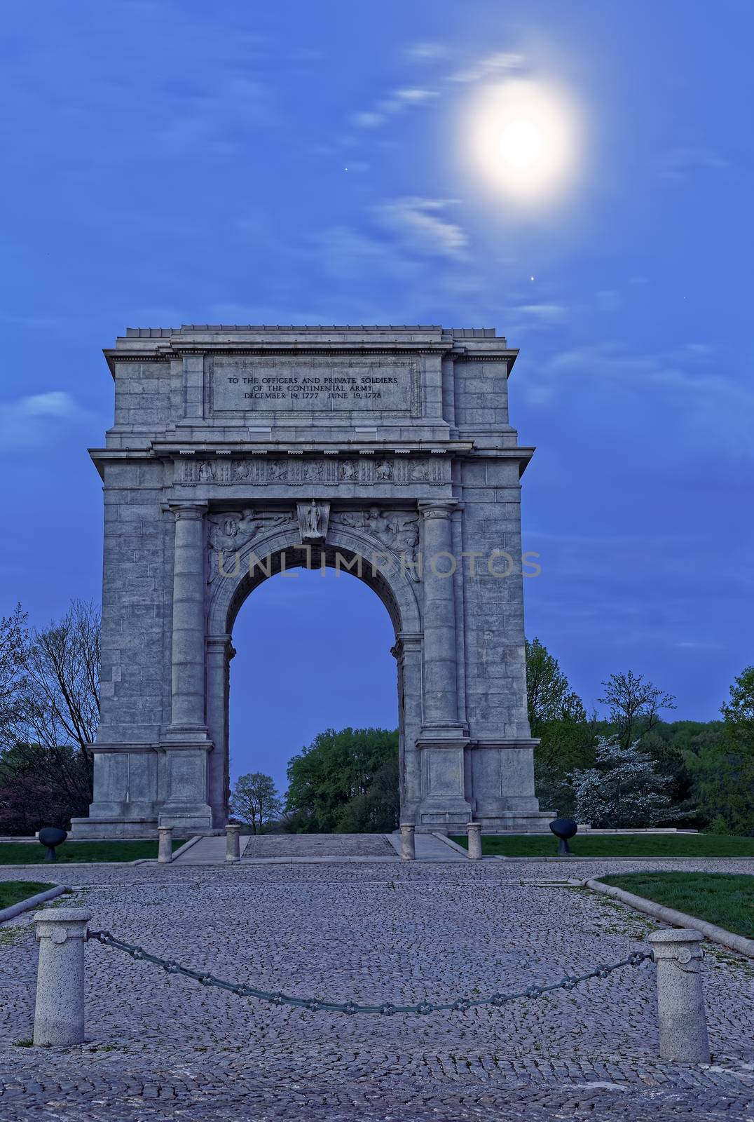 Valley Forge National Memorial Arch in Moonlight by DelmasLehman