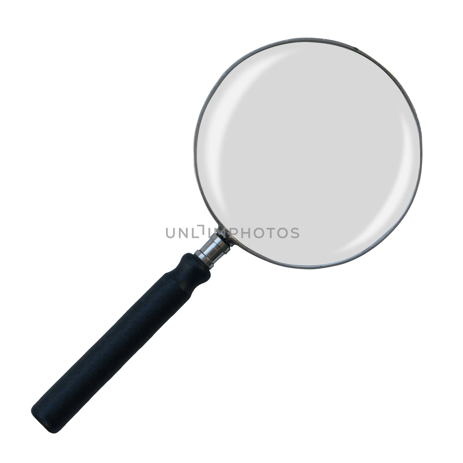 Isolated Vintage Magnifying Glass On A White Background With Light Reflections