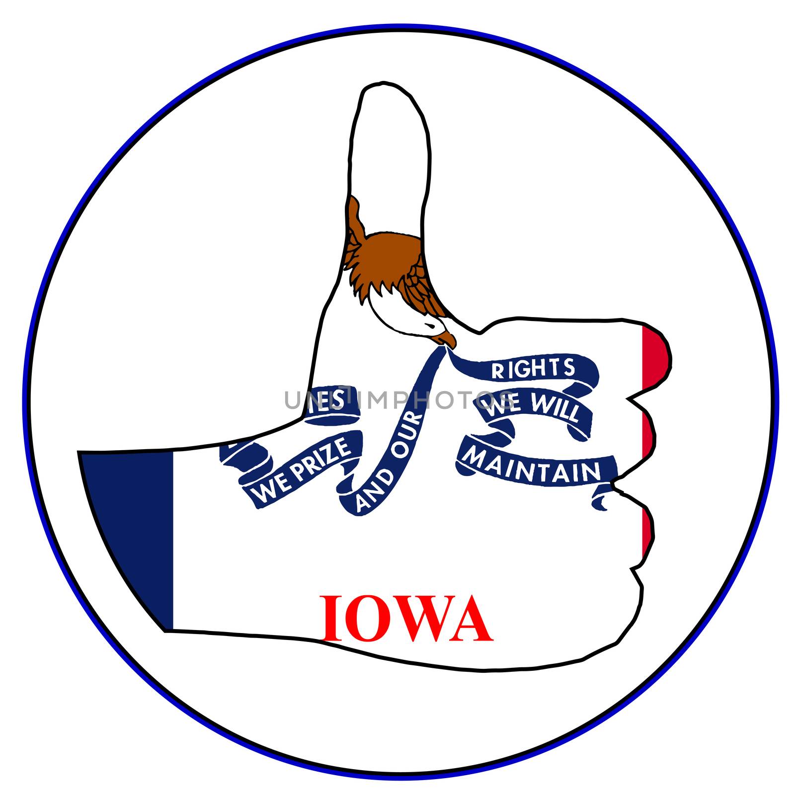 Iowa Flag hand giving the thumbs up sign all over a white background