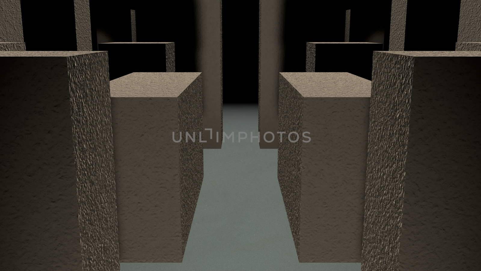 Entrance to the stone maze. 3D rendered