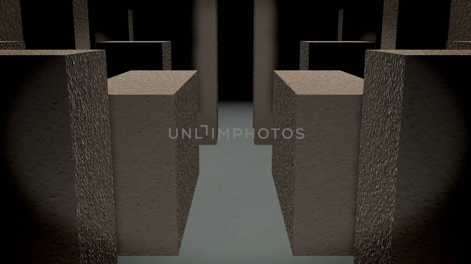 Entrance to the stone maze. 3D rendered