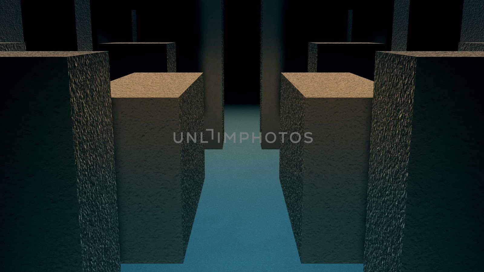 Entrance to the stone maze. 3D rendered