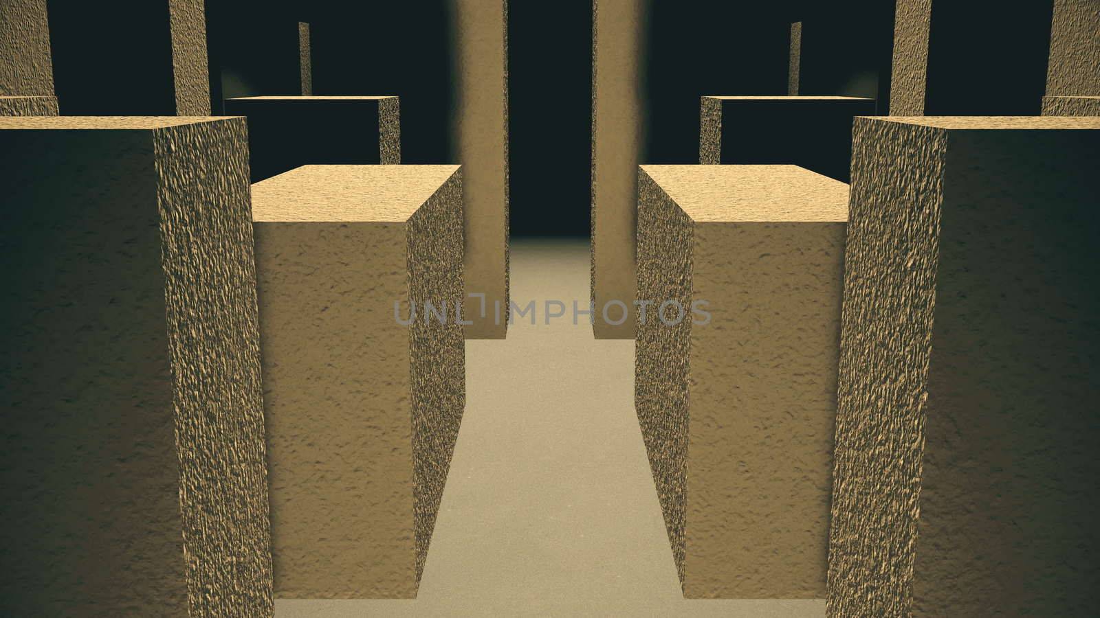 Entrance to the stone maze. 3D rendered